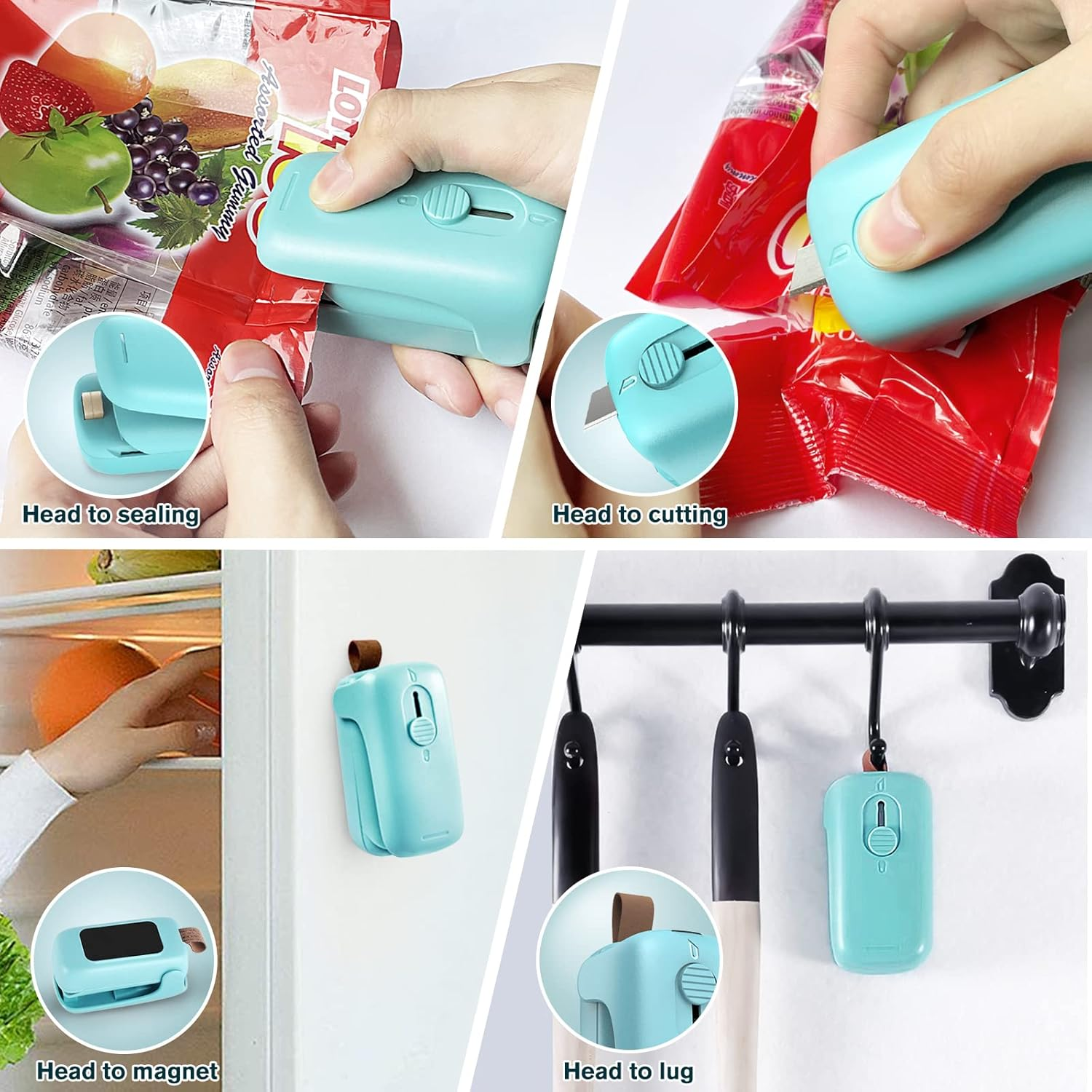TYHJOY Mini Bag Sealer, Handheld Vacuum Heat Sealer and Cutter, Portable Chip Bag Resealer Sealing Machine for Snack Plastic Fresh Bags Cookies Green - Battery Not Included (Green) - Green image number 6