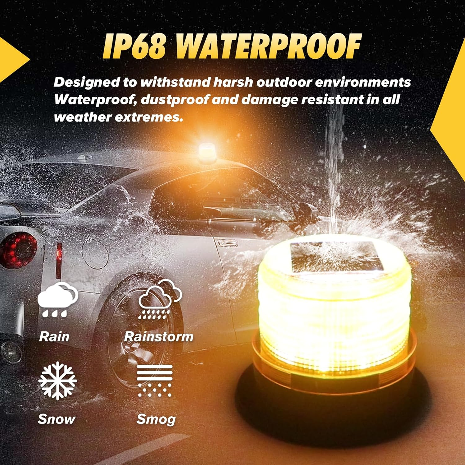 Kaidengzhe Solar Strobe Warning Light, Wireless Waterproof LED Beacon Lights with Magnetic Base, Safety Flashing Caution Lights for Cars Truck Tractors Bus Forklift SUV Construction Vehicle, Amber image number 5