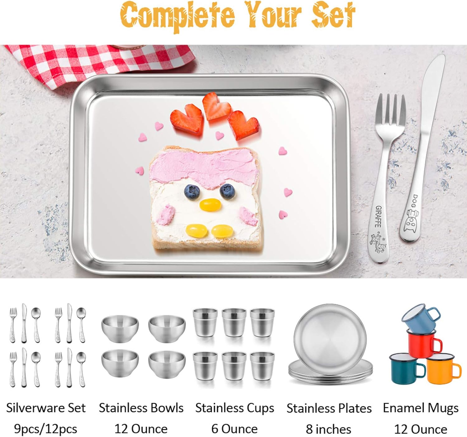 E-Far Stainless Steel Kids Plates, 4 Pieces Mini Metal Dinner Dish Set for Kids Toddler Child, 7.3&rdquo; X 5.3&rdquo; X 0.75&rdquo;, Non-Toxic & Dishwasher Safe, Great for Self-Feeding/Picnic/Outdoor Camping image number 3