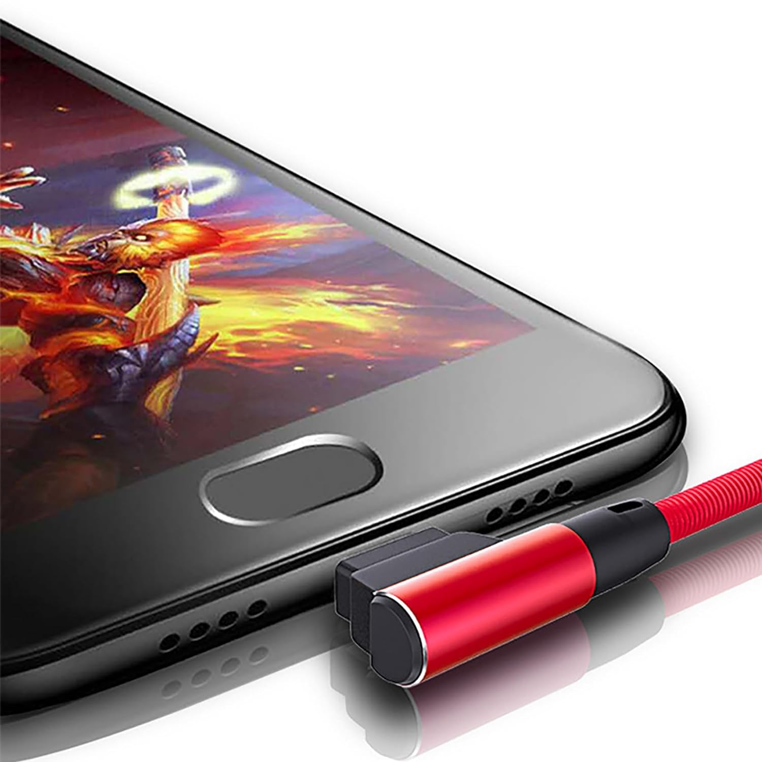 Tunghey 2Pack Dual Right Angle Micro USB Cable, USB a to Micro B Cord 90 Degree, High Speed Sync Durable Nylon Braided Android USB 2.0 Fast Charging Cable for S7 Note,Power Bank. Black/Red (1.5M) - 1.5M image number 3