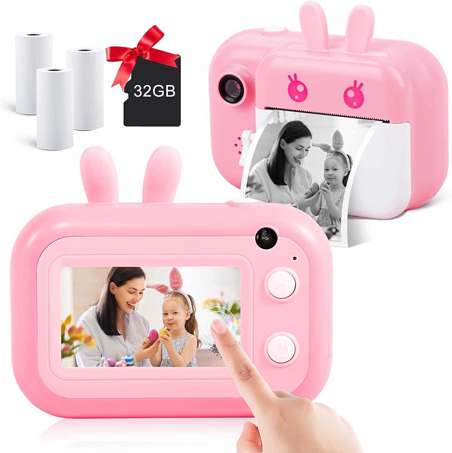 MINIBEAR Kids Instant Print Camera with 3&rsquo; Touch Screen, 28MP Digital Camera for Kid, 1080P Kids Selfie Video Camera, Children Toy Camera with 32GB TF Card for Boys and Girls（Pink） image number 5