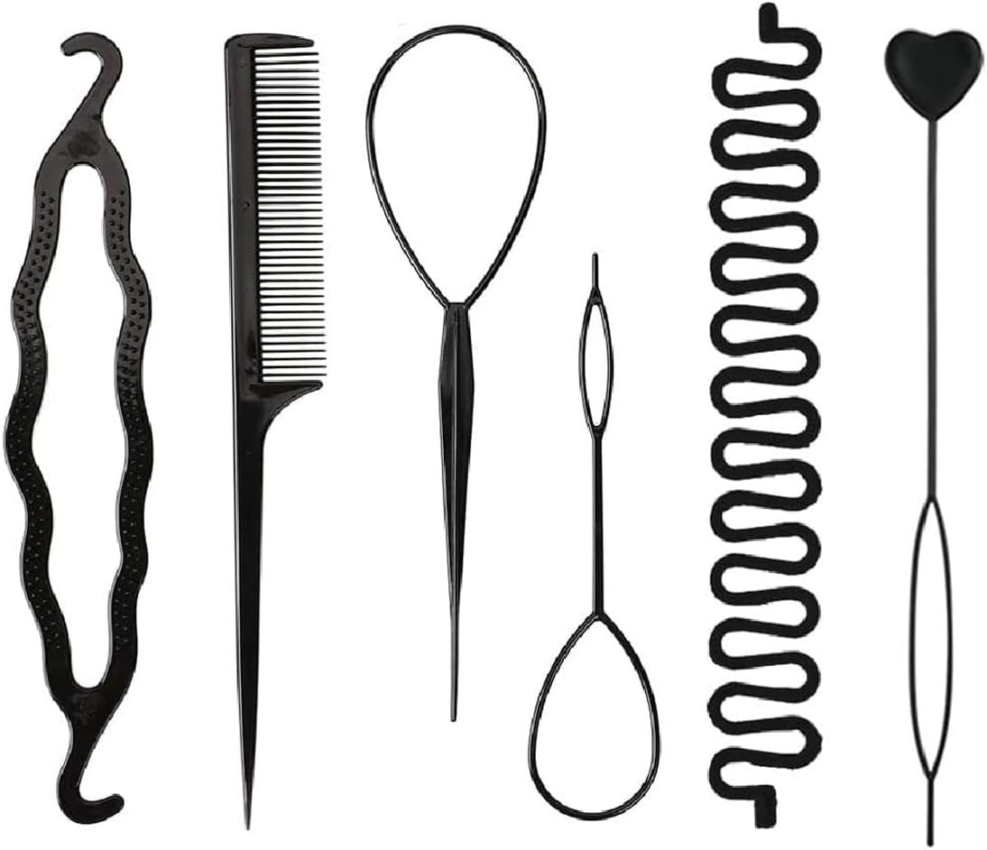 KGDUYC Pack of 6 Hair Braid Twister, Hair Braiding Tool, French Twister, Quick Spiral Braiding DIY Hair Style Aid for Women, Girls (Black)