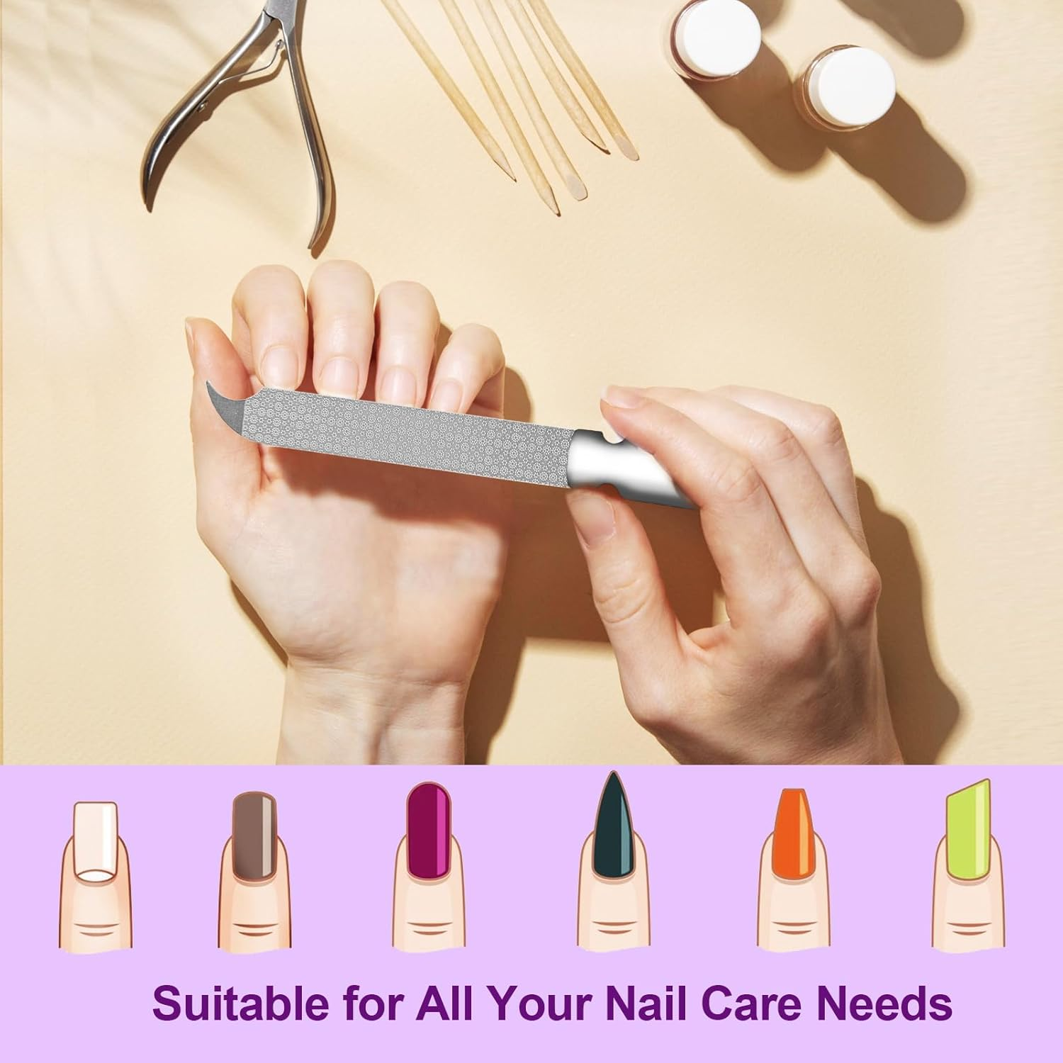 Metal Nail File for Natural Nails, Stainless Steel Nail Files with Sharp Pointed Tip Fingernail File Sheath Case Double Sided Curved Reusable Nail File Manicure Tools Home Salon Travel Use Men Women image number 1