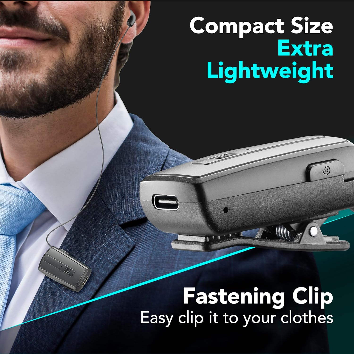 Cellularline Roller Clip Bluetooth Headset with Retractable Cable - Black/Grey image number 6