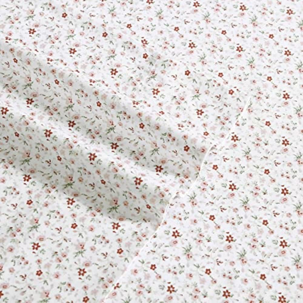 Laura Ashley Home - King Sheets, Soft Sateen Cotton Bedding Set - Sleek, Smooth, & Breathable Home Decor, Evie Coral/Pink image number 1