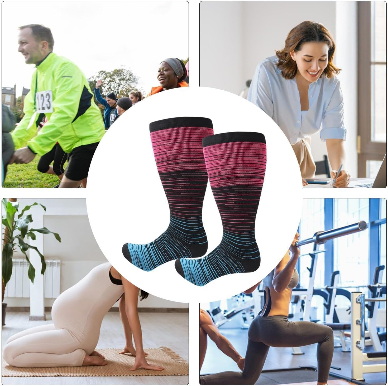 Plus Size Compression Socks,Running Stockings | plus Size Compression Socks Wide Calf Knee High Socks for Support image number 4
