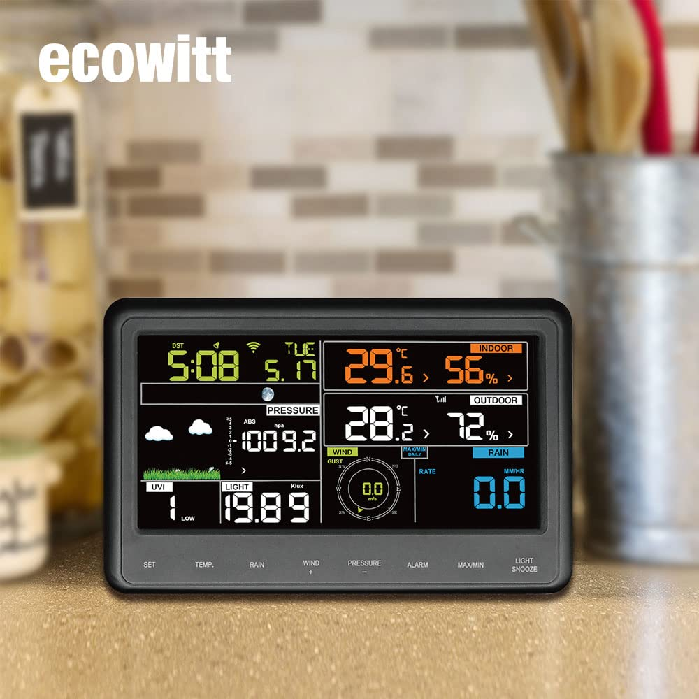 ECOWITT Weather Stations Combo, Includes Digital LCD Wi-Fi Color Display Console WS2910_C and 7-In-1 Wireless Outdoor Sensor Array WS69, for Home Garden Farm, 433 Mhz image number 1