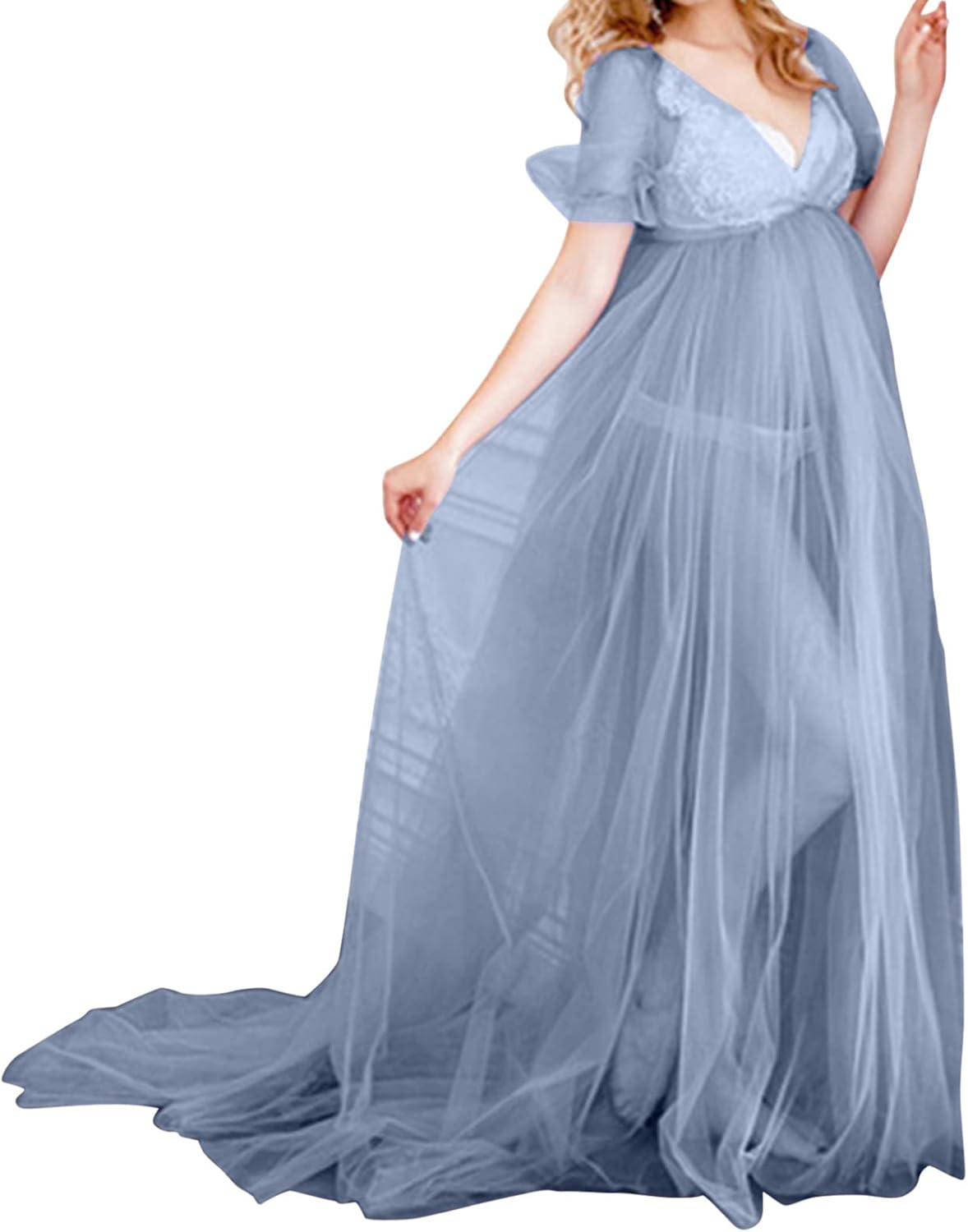 Overall Rompers for Women Photography Maternity Pregnants Ruffles Dress Sleeve Solid Women Short Props Maternity Dress Maternity Tight Dress image number 2