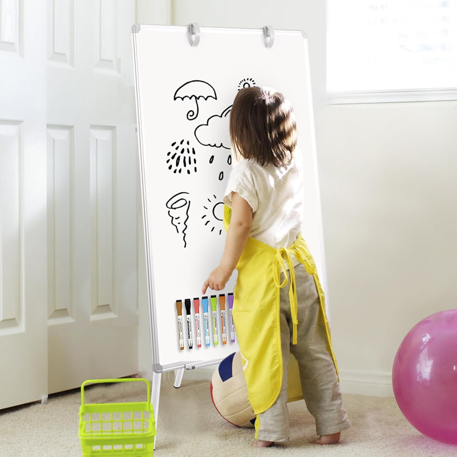 QUEENLINK Magnetic Whiteboard Easel, 60 X 90 Cm Height Adjustable Whiteboard with Stand, Large Aluminium Frame White Board for Teaching, Flipchart Standing Writing Board for Office, Home image number 3