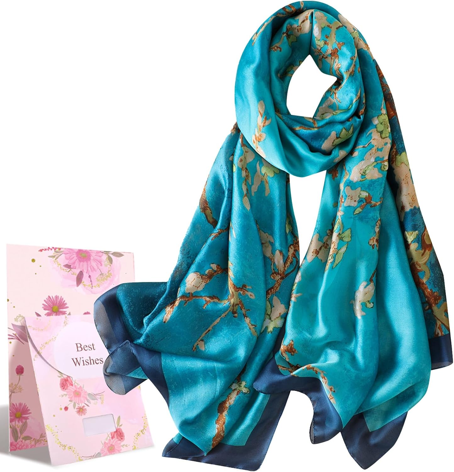 Heekpek Scarfs Women Ladies Scarves Shawl Floral Scarf Leopard Print Scarf Wrap Satin Scarf Shawl Mulberry Silk Scarf Peacock Scarf image number 4