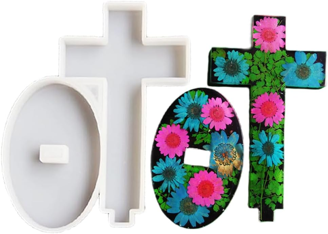 Silicone Cross Mould with Base, Decorative Plaster Casting Mould for Epoxy Resin Ornaments, White image number 2