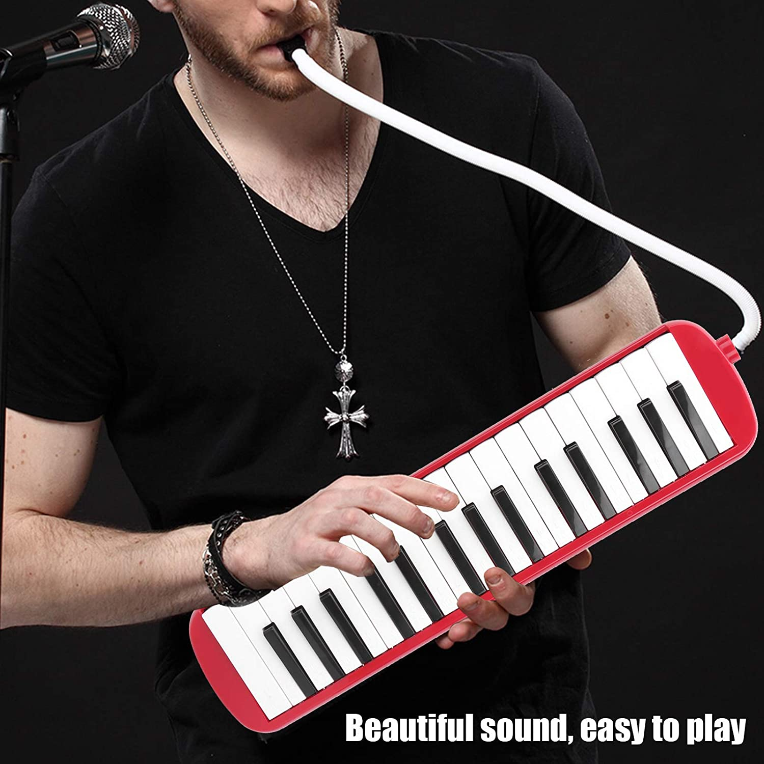 32 Key Melodica, Air Piano Keyboard Musical Instrument with Carrying Bag, Soft Blowpipe, Short Mouthpiece, Professional Mouth Melodica Keyboard for Kids Beginners Adults Gift (Red) image number 5
