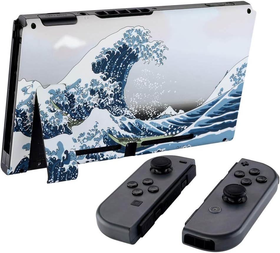 Extremerate Soft Touch Grip the Great Wave Console Back Plate DIY Replacement Housing Shell Case for Nintendo Switch Console with Kickstand - Joycon Shell NOT Included image number 3