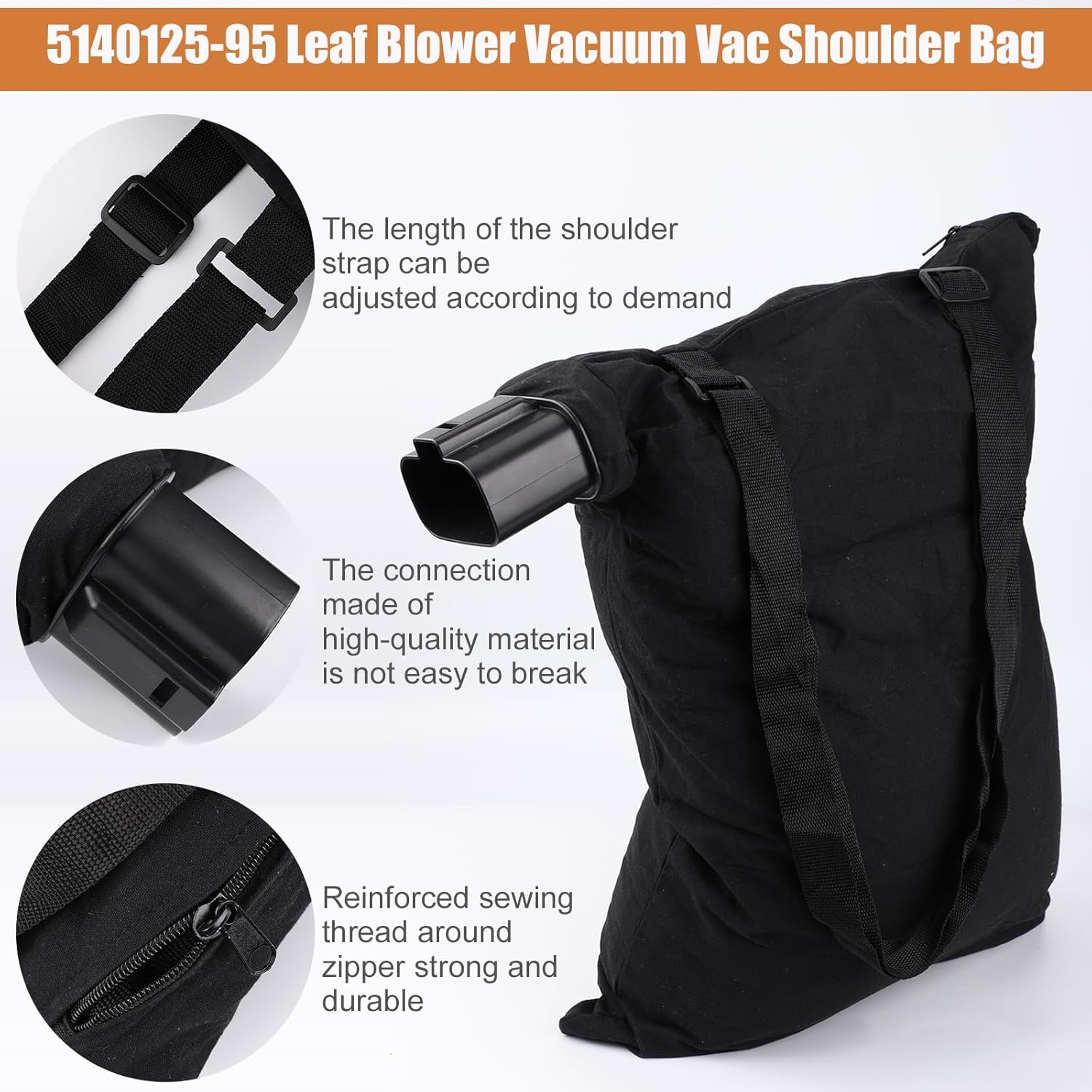 Leaf Blower Vacuum Bag, High Capacity Leaf Blower Collection Bag, 5140117-99, 5140125-95 Leaf Blower Vacuum Vac Shoulder Bag, Leaf Blower Bag Compatible with Black & Decker BV3100/BV2900 image number 3