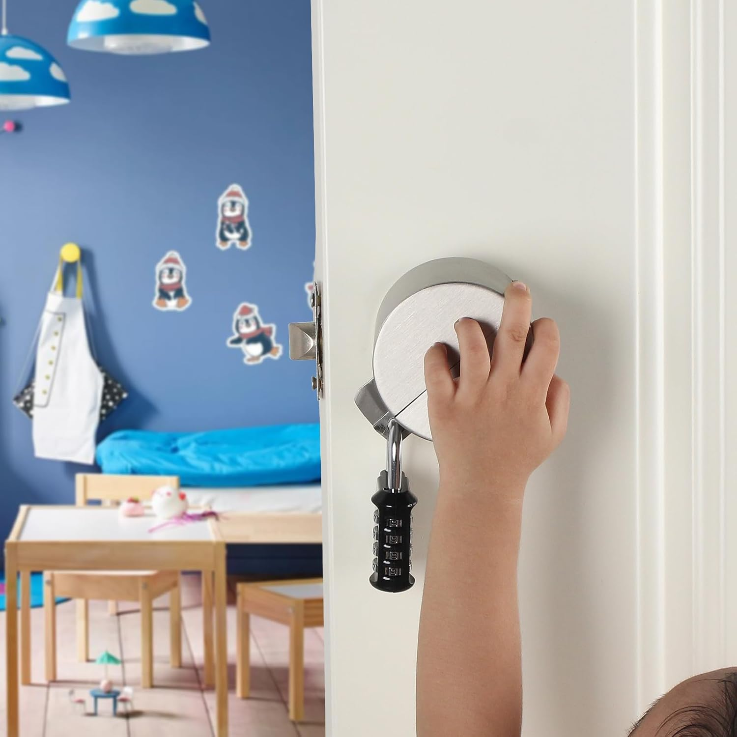 TEMEILI Door Handle Lock,Door Knob Lock Out Device,Cover to Disable the Doorknob/Faucet/Valve,Prevents Turning Door Knob Access Keyhole (Password Hanging Lock) Stainless Steel-2 - Stainless Steel image number 2