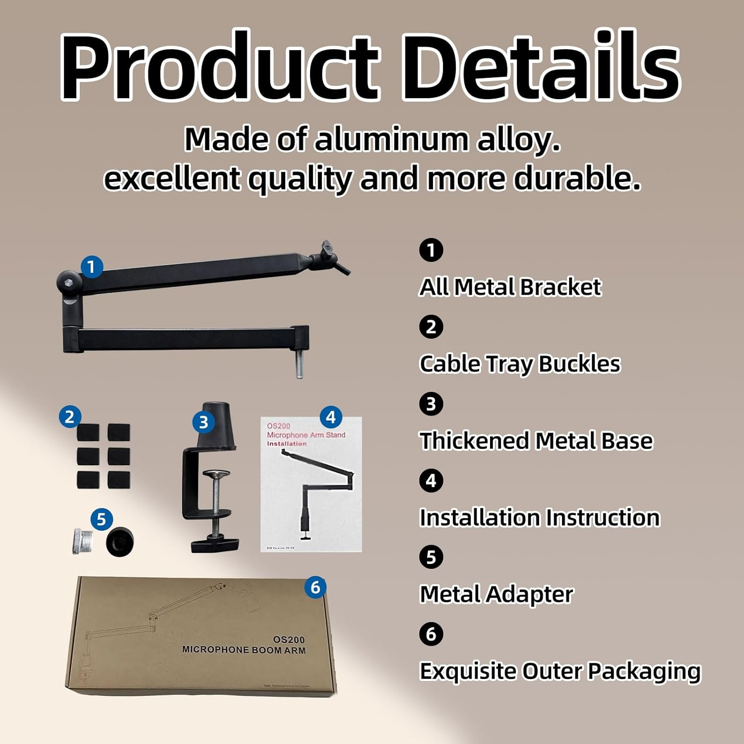 Yazoni Microphone Boom Arm, Low Profile Mic Arm Stand with Desk Mount Clamp, Screw Adapter, Hidden Cable Channels, Adjustable Mic Stand for Boom Stick Microphone, for Podcast Gaming Streaming Studio image number 1