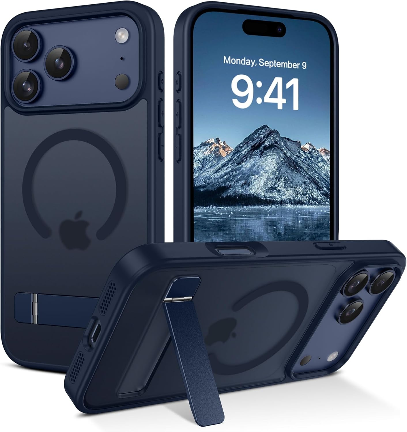 Guagua Mobile Phone Case for Iphone 17 Pro Max Case with Stand [Compatible with Magsafe] Matte Magnetic with 3 Stand Modes Shockproof Protective Case Back Translucent Case (6.9 Inches) Blue image number 4