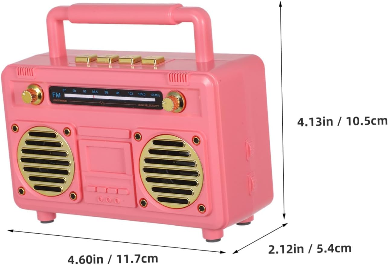 CATIEBYE Retro Speaker Mini Portable Wireless Radio with Built Subwoofer Design for Outdoor Adventures Parties Bedroom and Desk Decor Pink image number 6