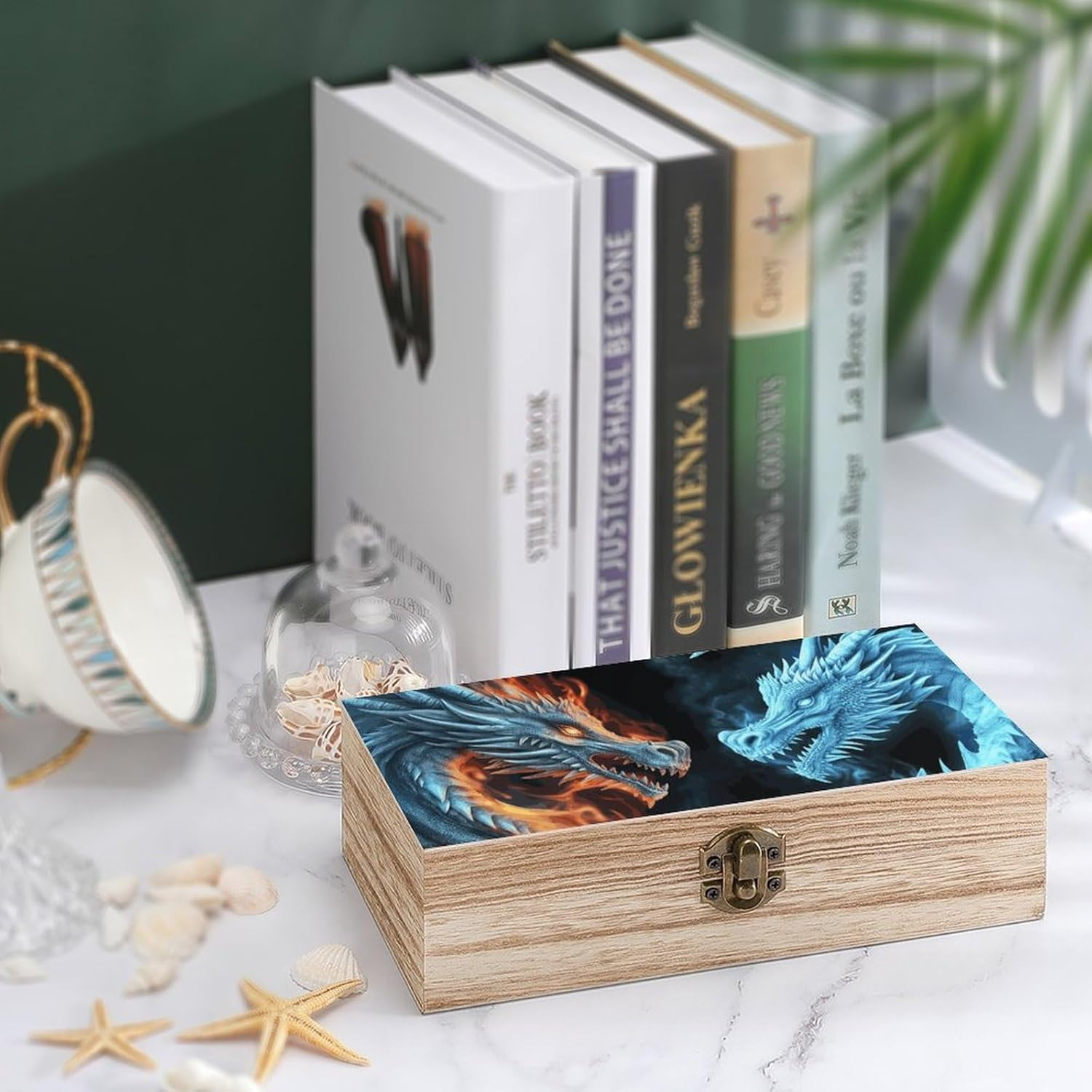 Ice and Fire Dragons Wooden Box Wood Wedding Keepsake Boxes with Lids Small Decorative Boxes Lightweight Wooden Memory Storage Box for Crafts Keepsakes Jewelry Photo Letter Storage image number 6
