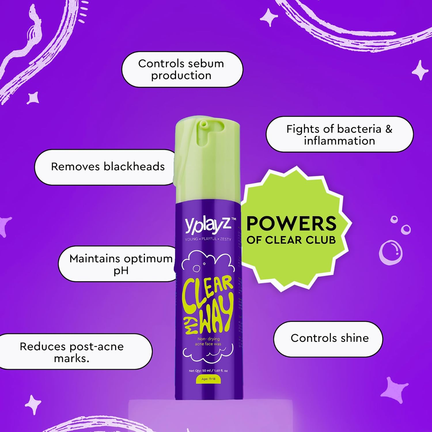 Clear My Way Acne Face Wash for Tweens & Teens, Dermatologically Tested, Clinically Proven to Reduce Acne & Breakouts, Gentle Hydrating Formula, Teen Safe Ingredients Ages 11-18, 50Ml image number 5