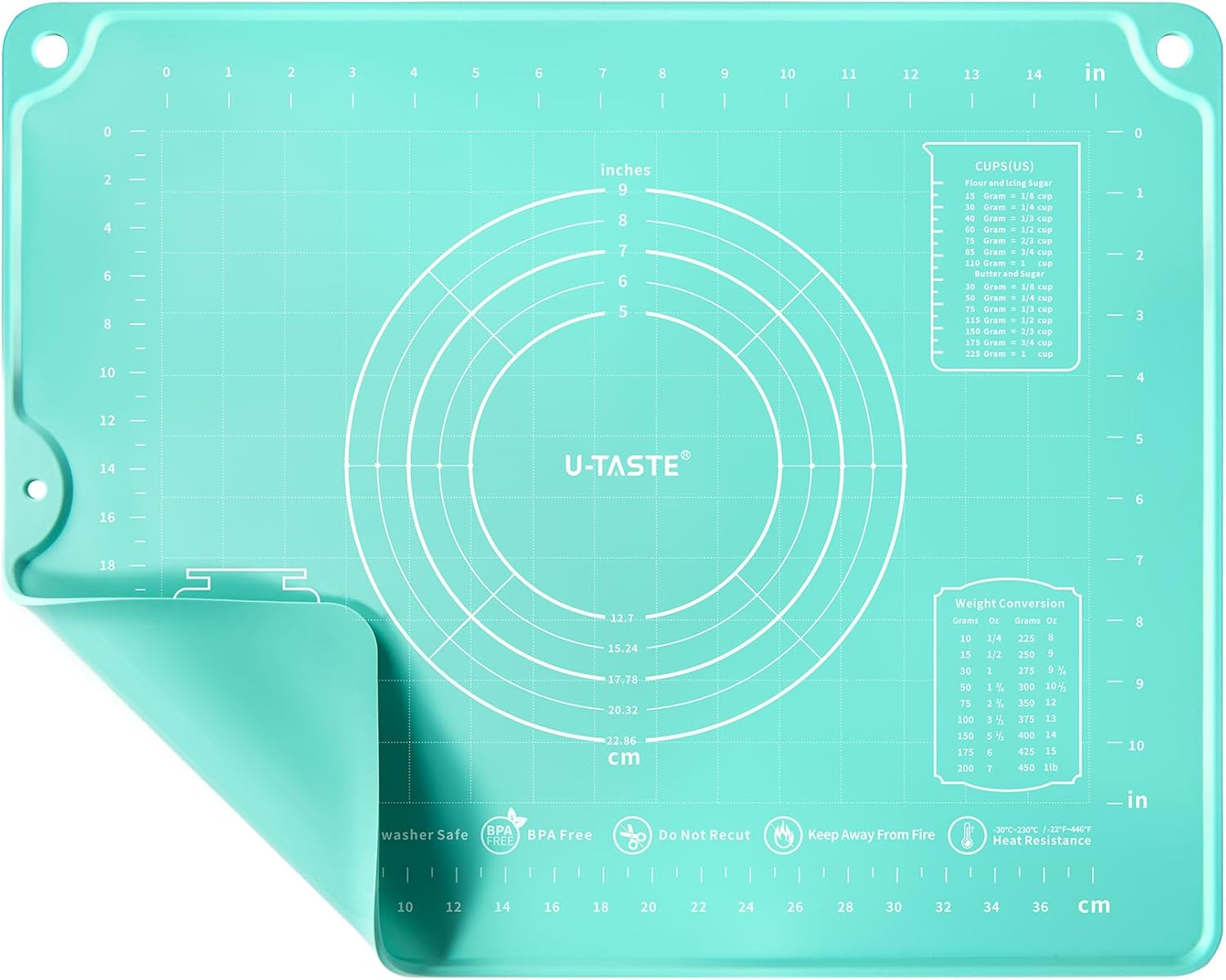 U-Taste Small Silicone Kneading Mat: 50X40Cm Food-Grade Non-Stick Dough Rolling Baking Mat, Non-Slip for Making Pastry Pizza, Fondant, Pie Crust with Clear Measurement and Raised Edges (Transparent)