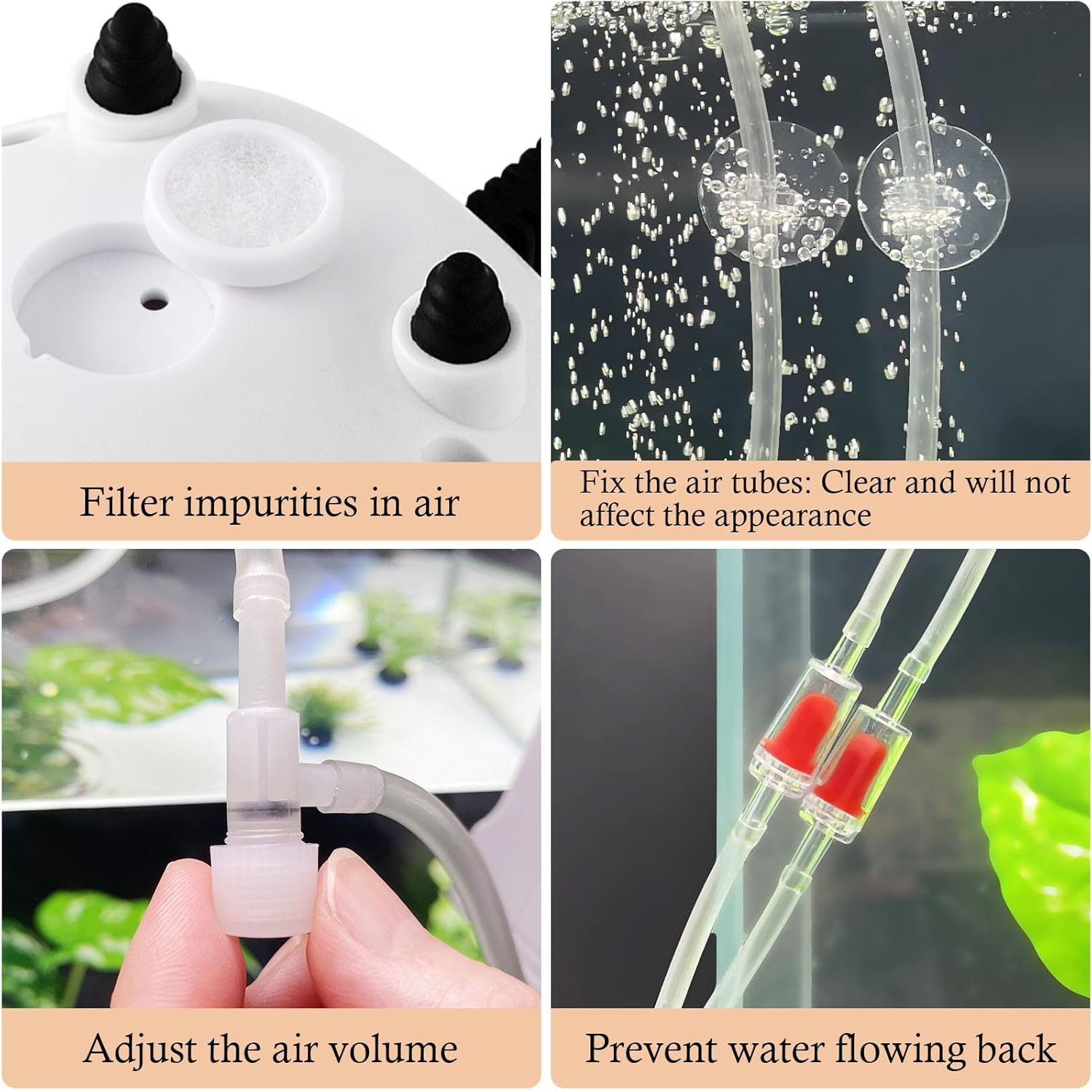 PYPABL Aquarium Air Pump Accessories Kit, 1.5M Standard 4Mm Air Tubing, Check Valves, Air Stones, Suction Cups, Regulating Valves, Connector, Suitable for Common Fish Tank Air Pumps image number 2
