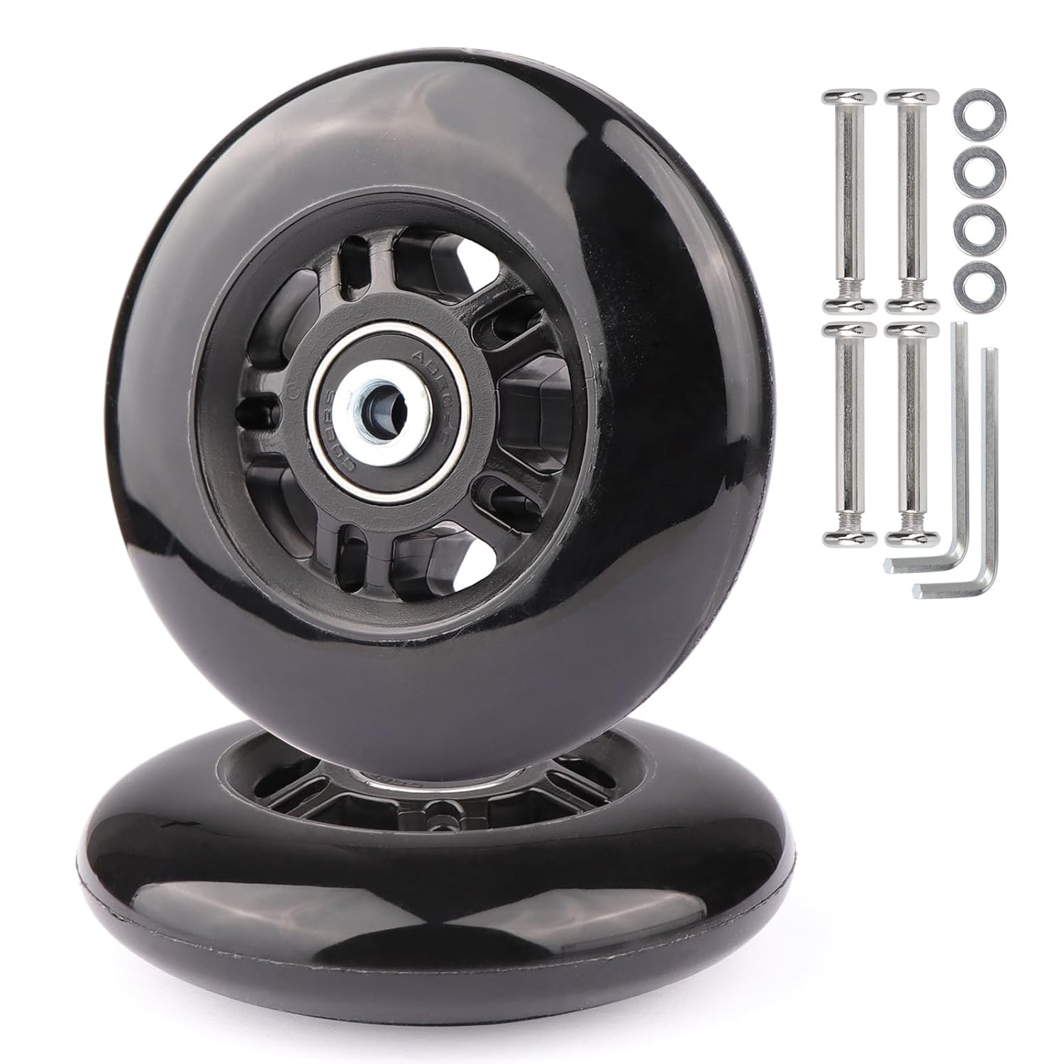 Gladder Luggage Suitcase Replacement Wheels Silent PU Caster Inline Wheels W/Abec7 608-2RS Bearings 6Mm Axles Washer Universal Repair Kit (80X24Mm)