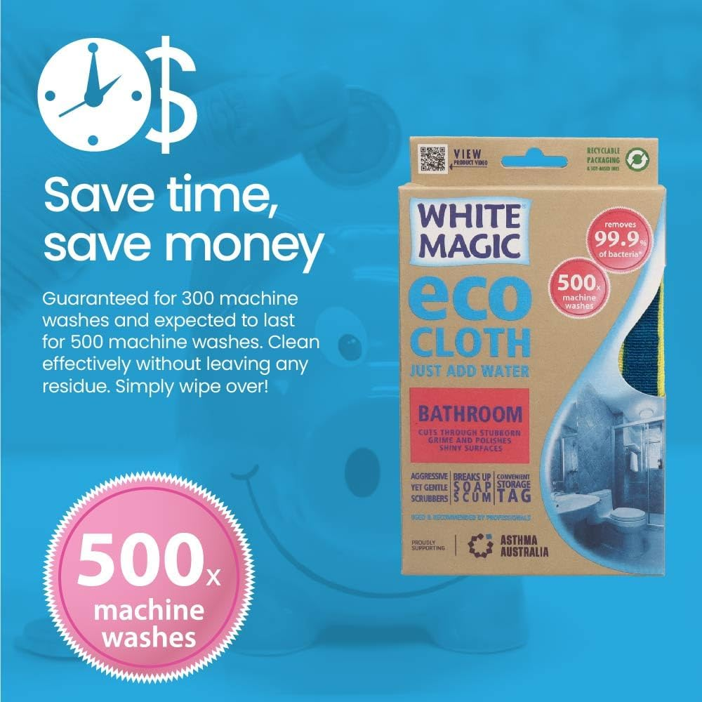 White Magic Eco Cloth Bathroom/With Bonus Window Cloth, Cuts through Stubborn Grime & Polishes Shiny Surfaces, Durable & Quick-Drying Microfibre for Sinks, Showers, Tubs, and Tiles image number 4