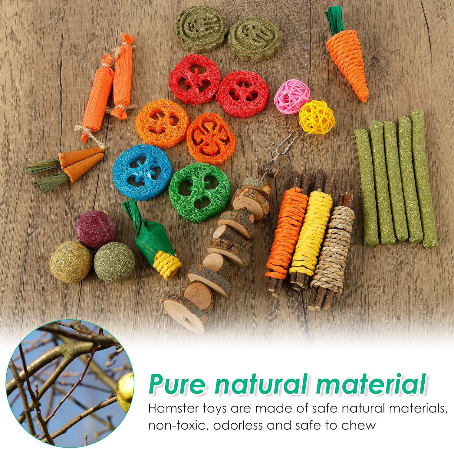 Bunny Chew Toys, 28Pcs Wood Rabbit Chew Toy for Teeth Bite Resistant Hamster Teething Toy Attract Attention Hamster Chewing Set Safe for Guinea Pig image number 3