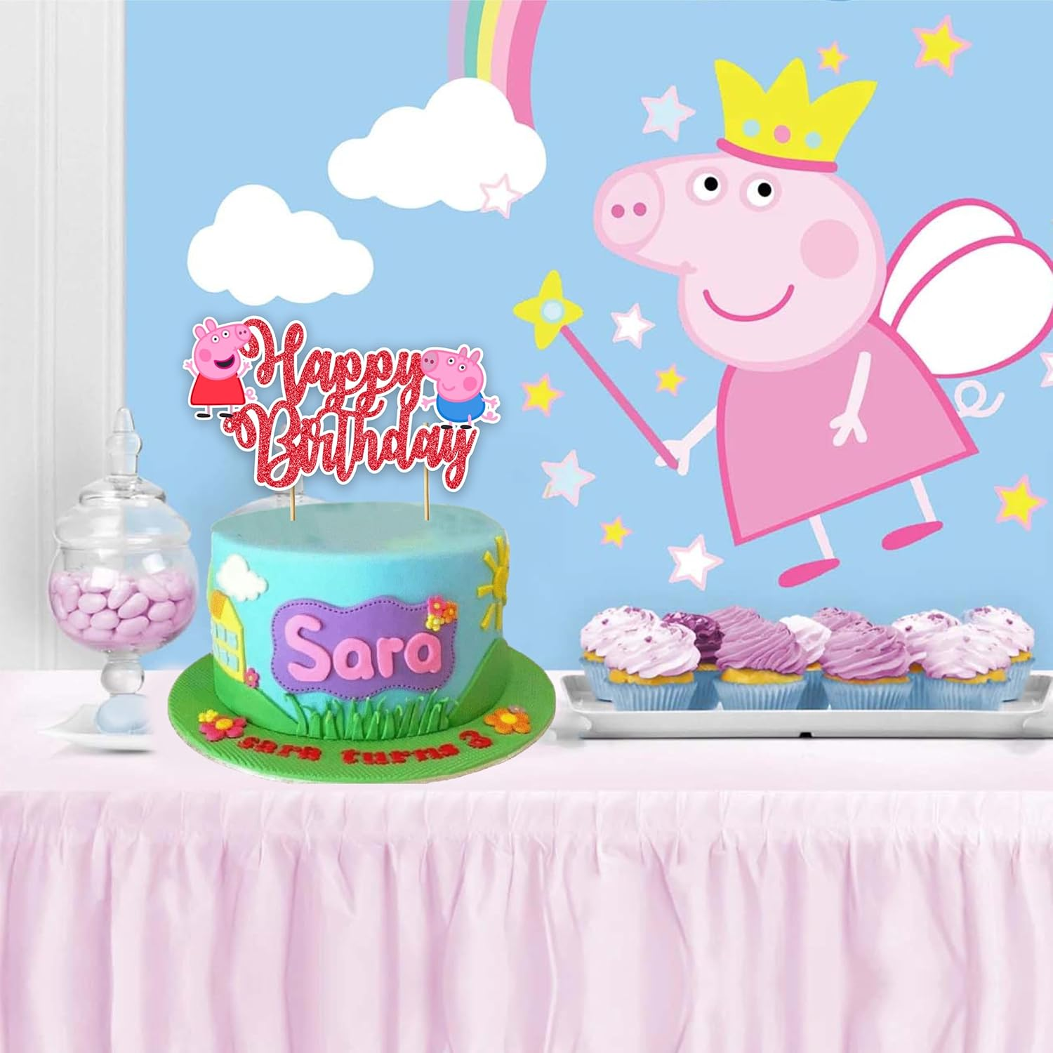 Pepa Pig Happy Birthday Cake Topper &ndash; Cute and Fun Dessert Decoration for Kids' Parties, Perfect for Adding a Playful Touch to Your Child&rsquo;S Birthday Celebration and Cake Design - Barbe Happy Birthday Cake Topper image number 5