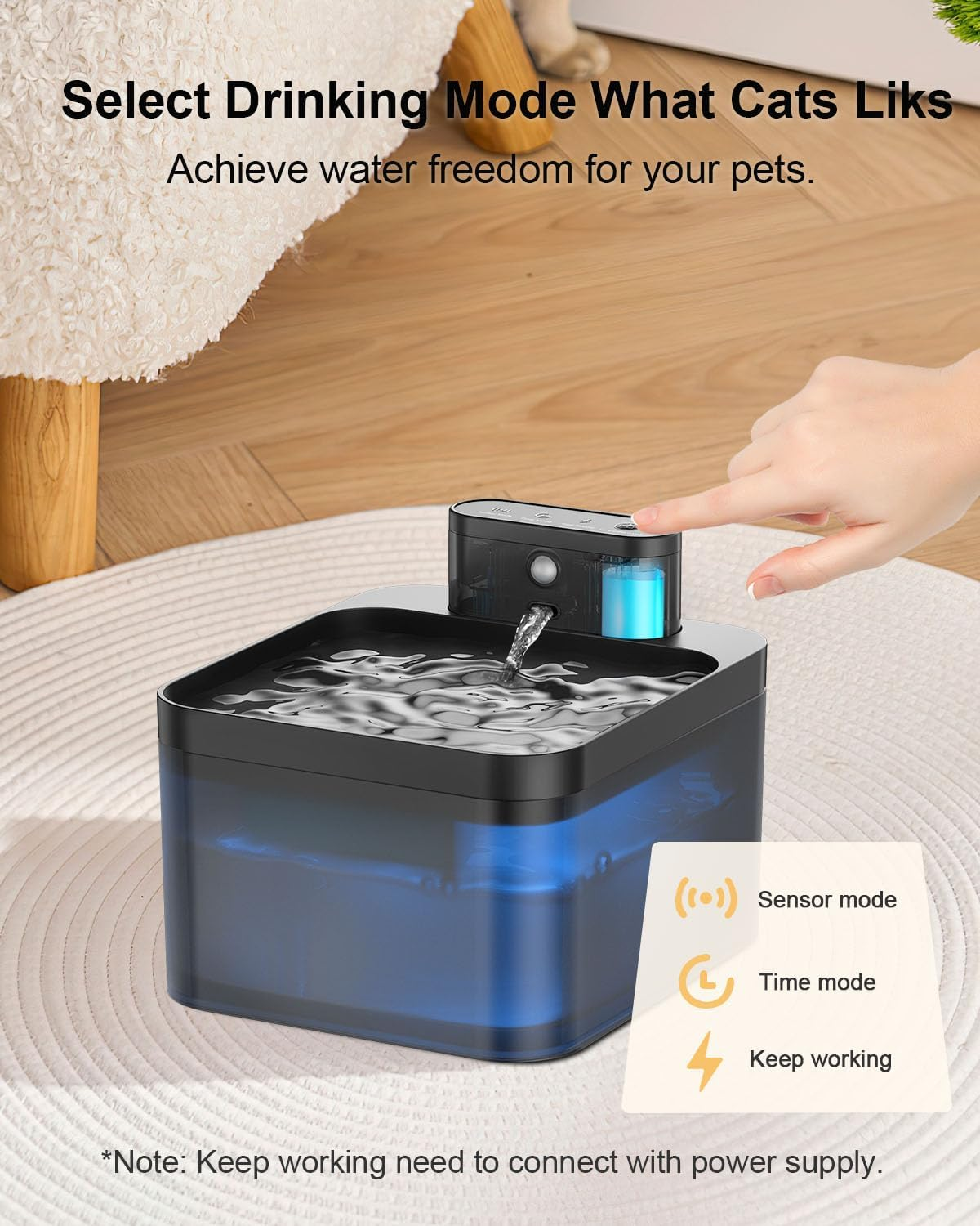 Wireless Cat Fountain, 2.2 L Drinking Fountain for Cats, Cat Drinking Fountain, Super Quiet Pump with LED and Activated Carbon Filter (3 Replacement Filters + 3 Sponges) image number 4