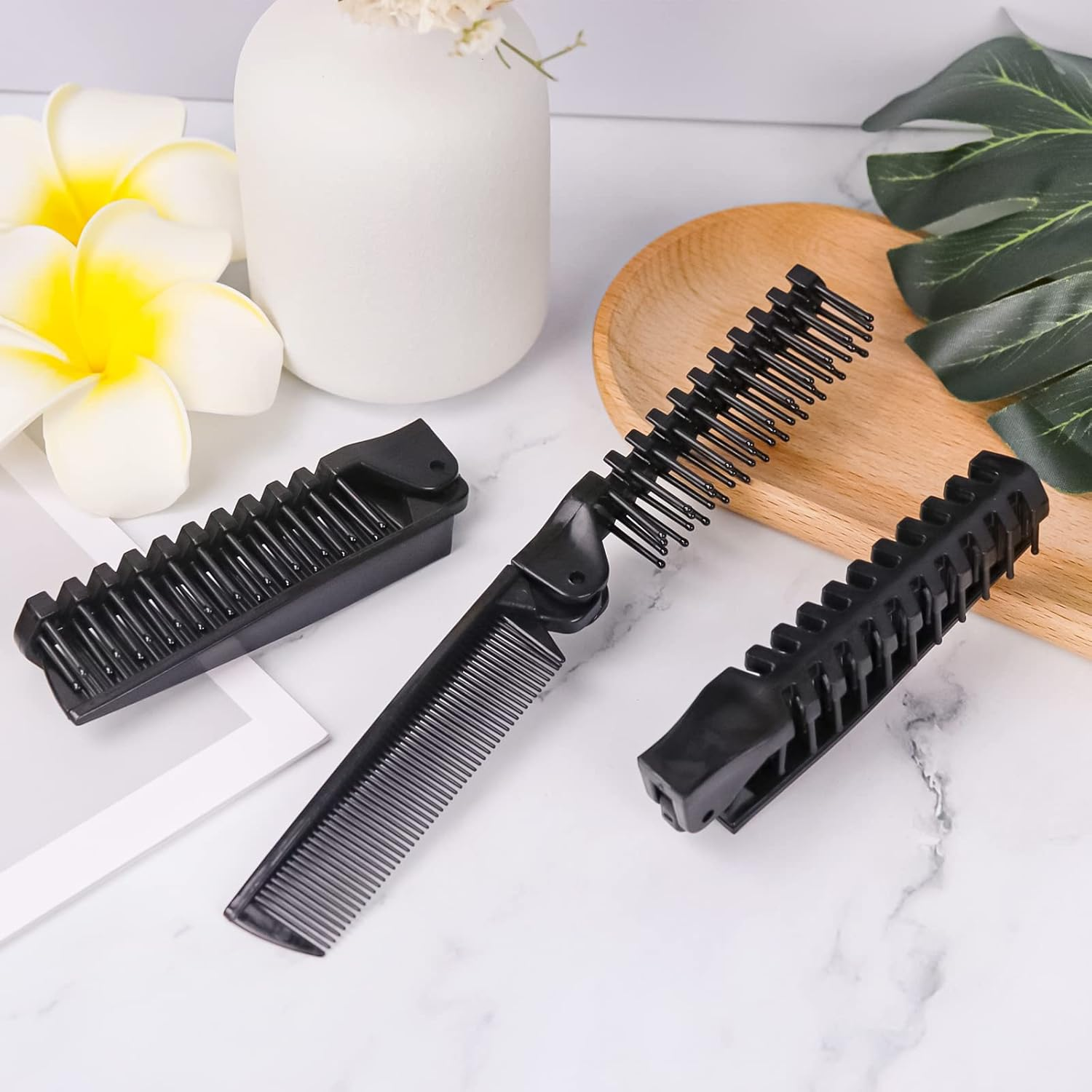 Foldable Combs in Bulk Individually Wrapped, Travel Pocket Hair Comb, Folding Hair Brush Double Headed, Brush Comb Styling Tool for Men Women Combs, Black (One Size, 10, Count)