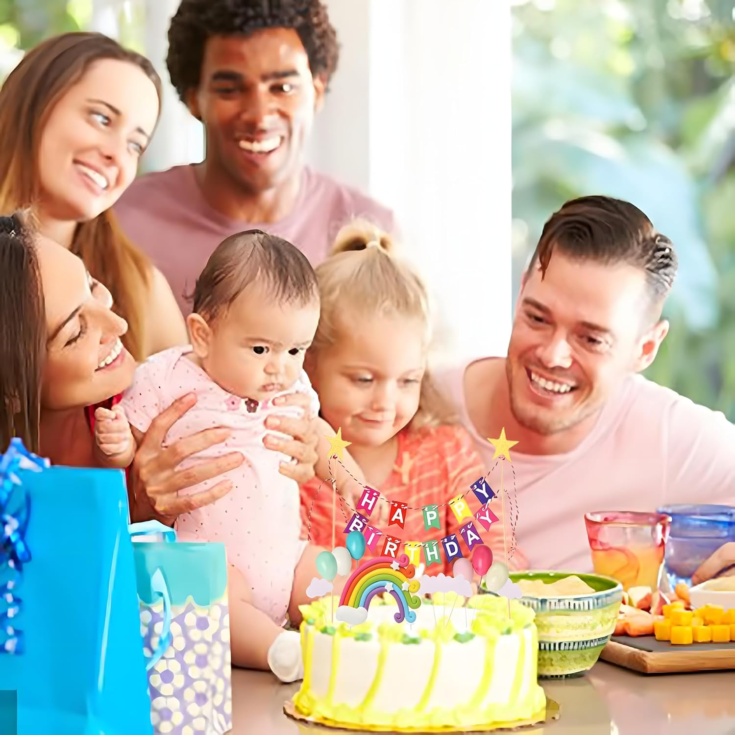 Rainbow Cake Topper, 13-Piece Cake Decoration Set, Include Colorful Rainbow Clouds Balloon Stars, for Boy Girl Kid Birthday Baby Shower Party Baking Decoration Supplies image number 6