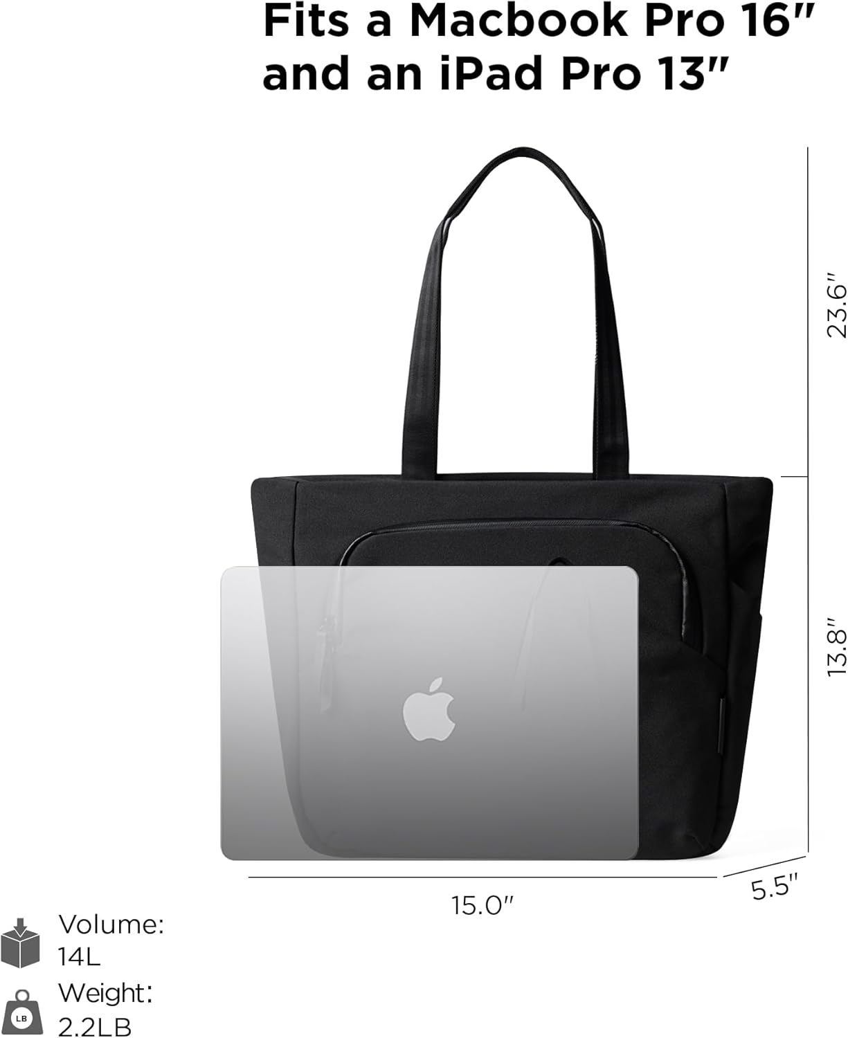 ALPAKA Bravo Tote Bag for 16 Inch Macbook Pro &ndash; Weatherproof 16 Inch Laptop Briefcase for Men & Women, Work Travel Tote (Black) image number 6