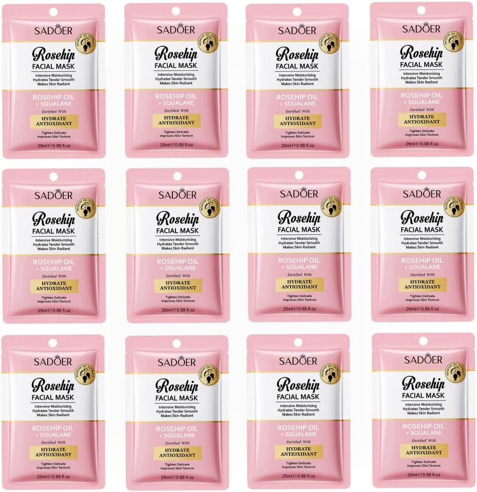 Rosehip Facial Mask with Squalane, Moisturising Sheet Masks, 12 Pack image number 5