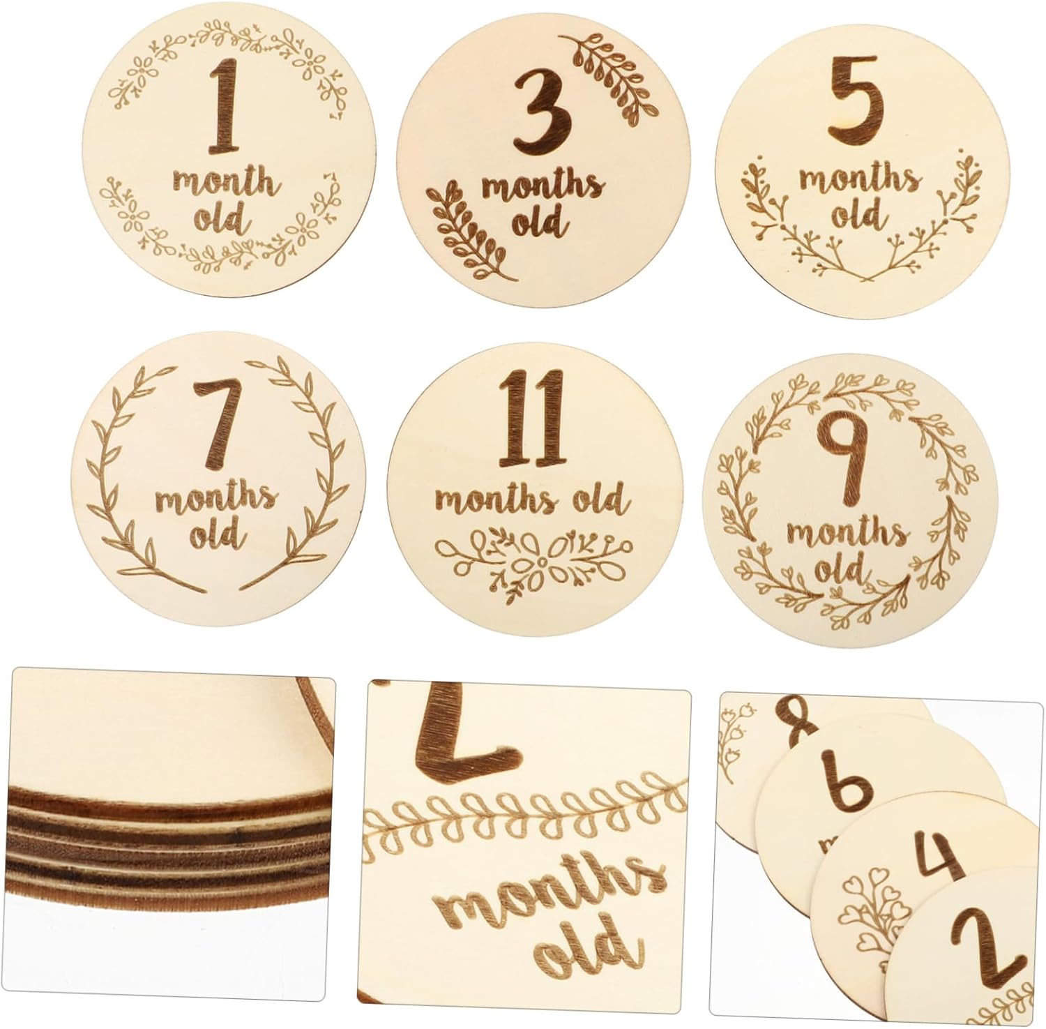 Alasum 6Pcs Double-Sided Photo Props Newborn Photo Props Newborn Cards One Month Baby Card Newborn Baby Cards Baby Monthly Card First Year Growth Card Wood Signs Wooden Ta1 Pearlescent Cd image number 6