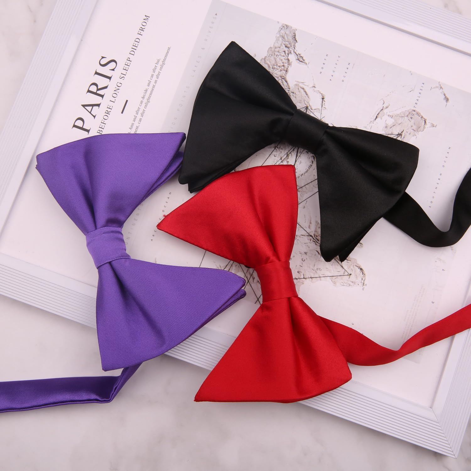 Pre-Tied Bow Tie Satin Solid Bowtie Adjustable Tuxedo Bowties for Men and Boys image number 1