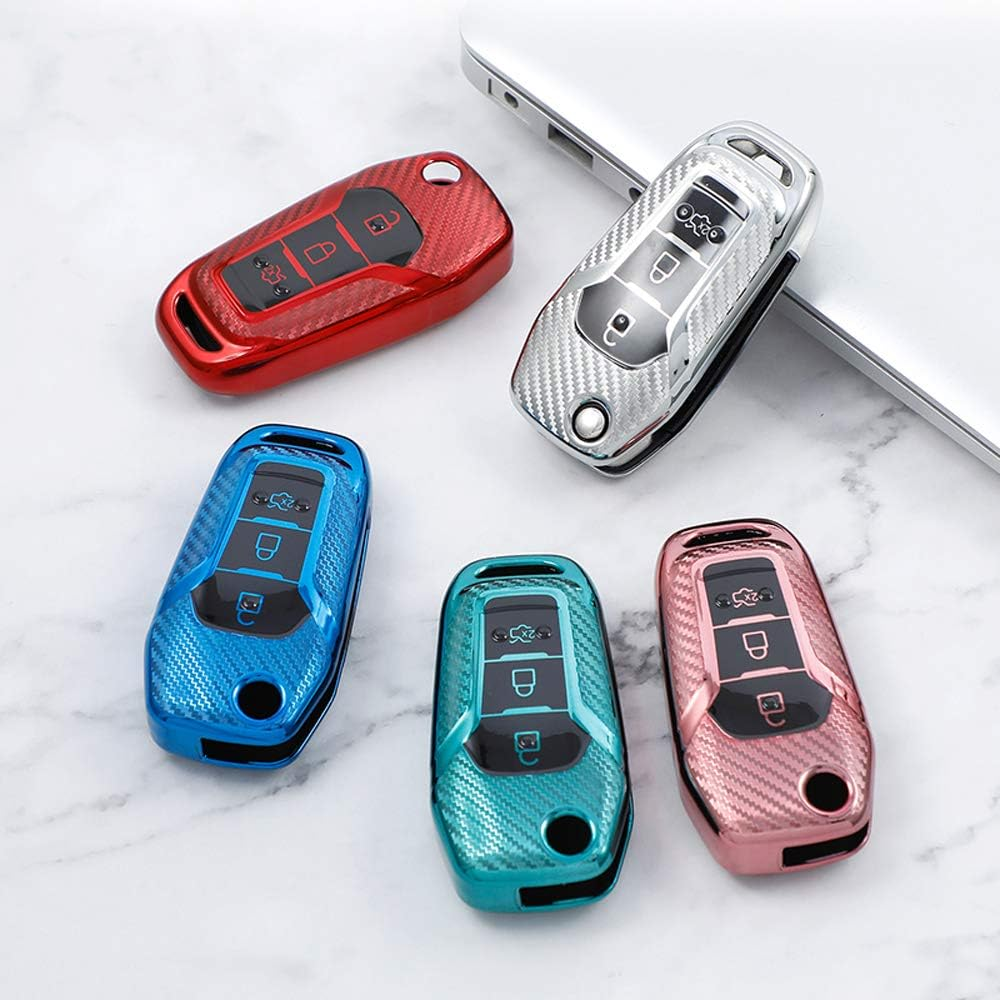 Ontto Silicone Car Key Fob Cover Keyring for Ford F150 F250 Focus 3 Escort Kuga Mondeo Fiesta Mustang Fecosport Edge Fusion 2016 Ranger S-Max Accessories Flip Key Case Key Shell Key Holder Blue image number 4