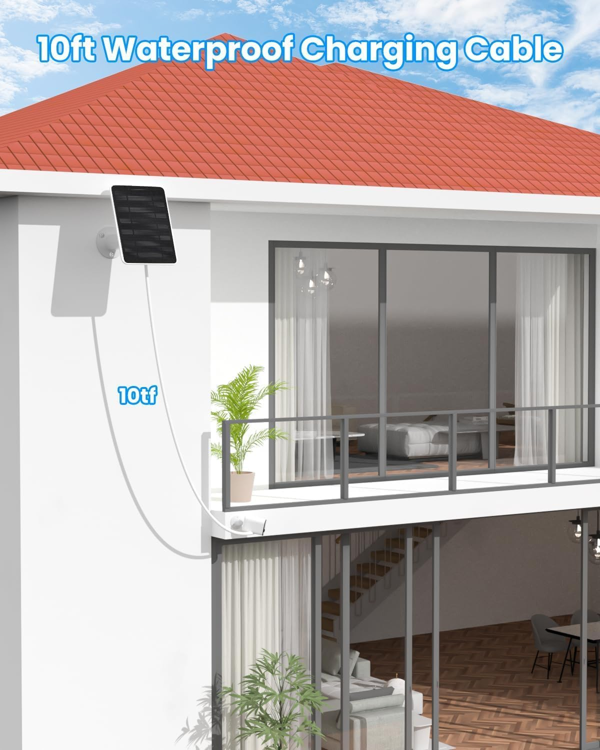 Solar Panel Charger Compatible with Arlo Essential 2K Outdoor(2Nd Gen)/Essential XL Camera(2Nd Gen)/Essential Spotlight, 5W Solar Panel with IP65 Waterproof 10Ft Micro USB-C Cable (2 Pack) image number 2