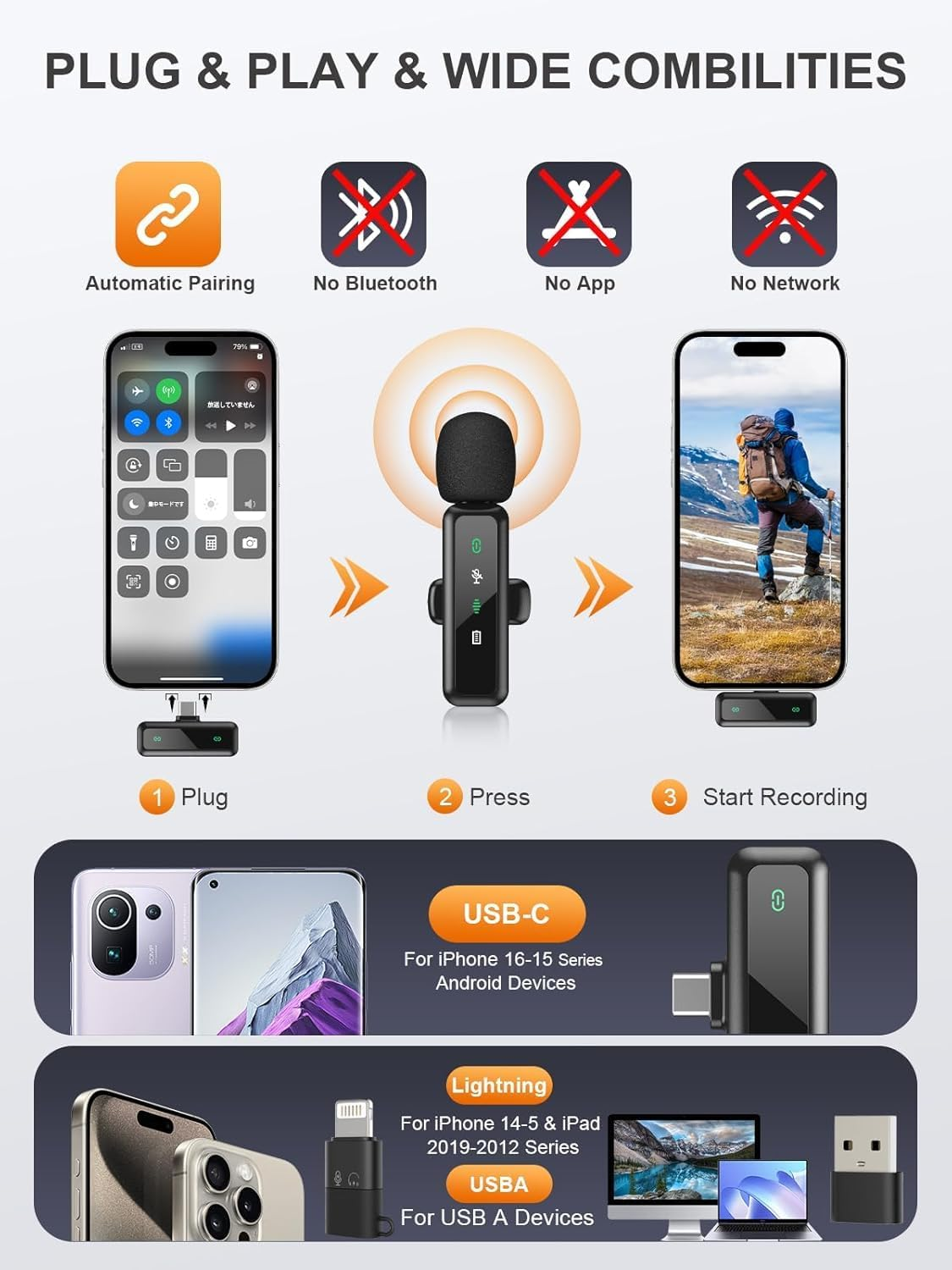 Wireless Lavalier Microphone for Iphone, Ipad, Android, Mini Microphone with Noise Reduction and HD Sound for Vlogging, Youtube, Tiktok and Podcasting image number 3