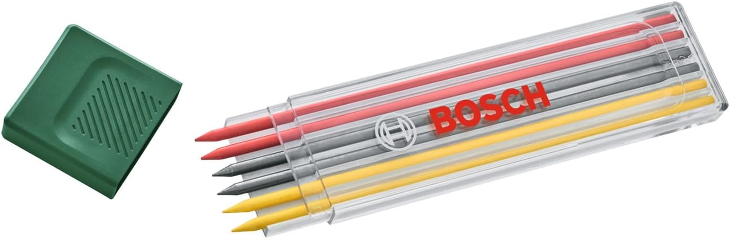 Bosch Graphite Multicolor Leads 6-Piece (Accessories for Deep Hole Marker Pencil; 2X Red, 2X Yellow; 2X Graphite HB; 2.8Mm; Storage Case)