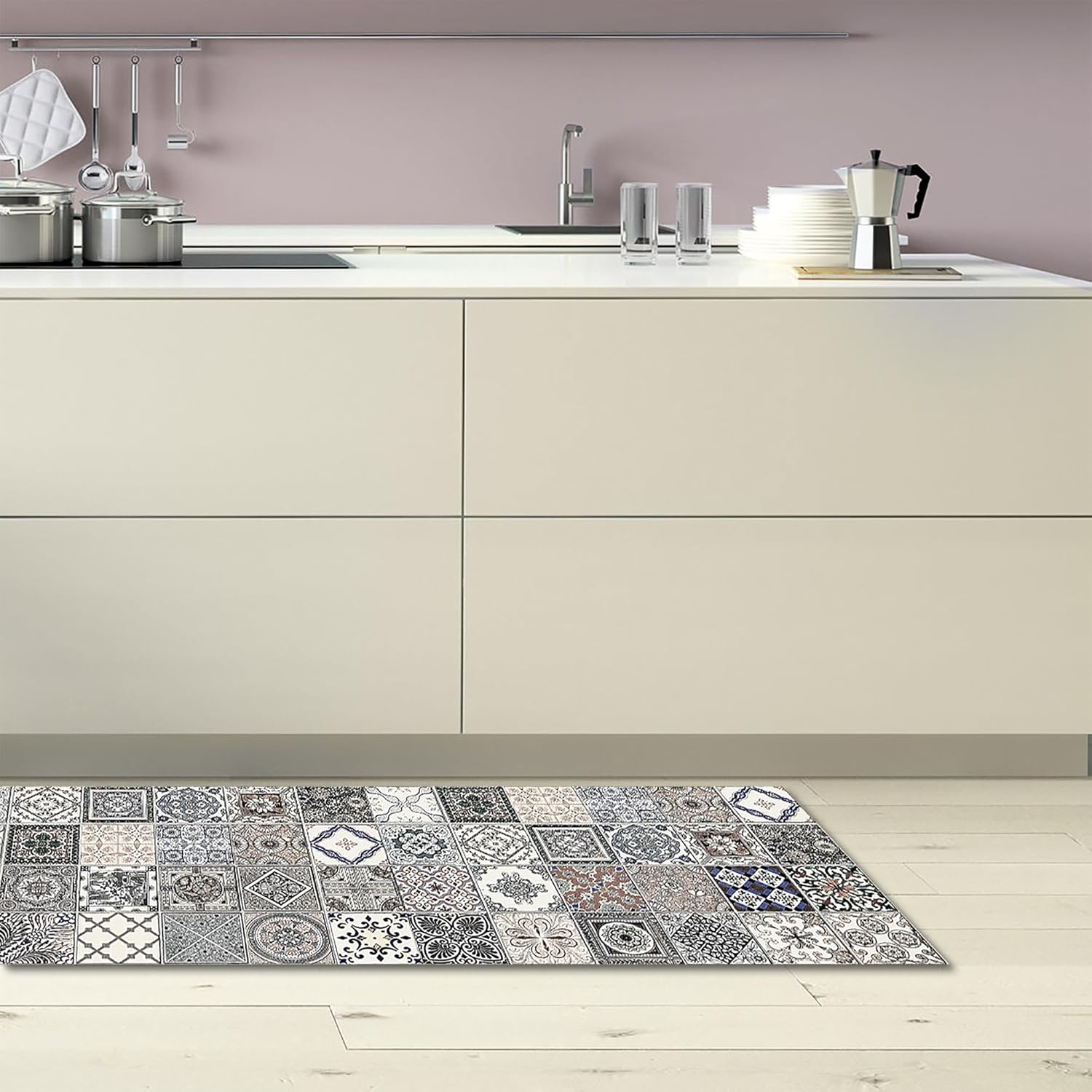 CREARREDA Kitchen Mat Non-Slip and Washable Vinyl Kitchen Runner 100% Made in Italy Vinyl Kitchen Rug Kitchen Mats for Floor