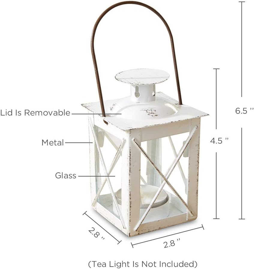 Kate Aspen Decorative Lanterns - Set of 12 - Luminous Distressed Metal Lantern Candle Holders for Wedding, Home Decor and Party - 4.5" H (6.5" H with Handle) &ndash; White image number 2