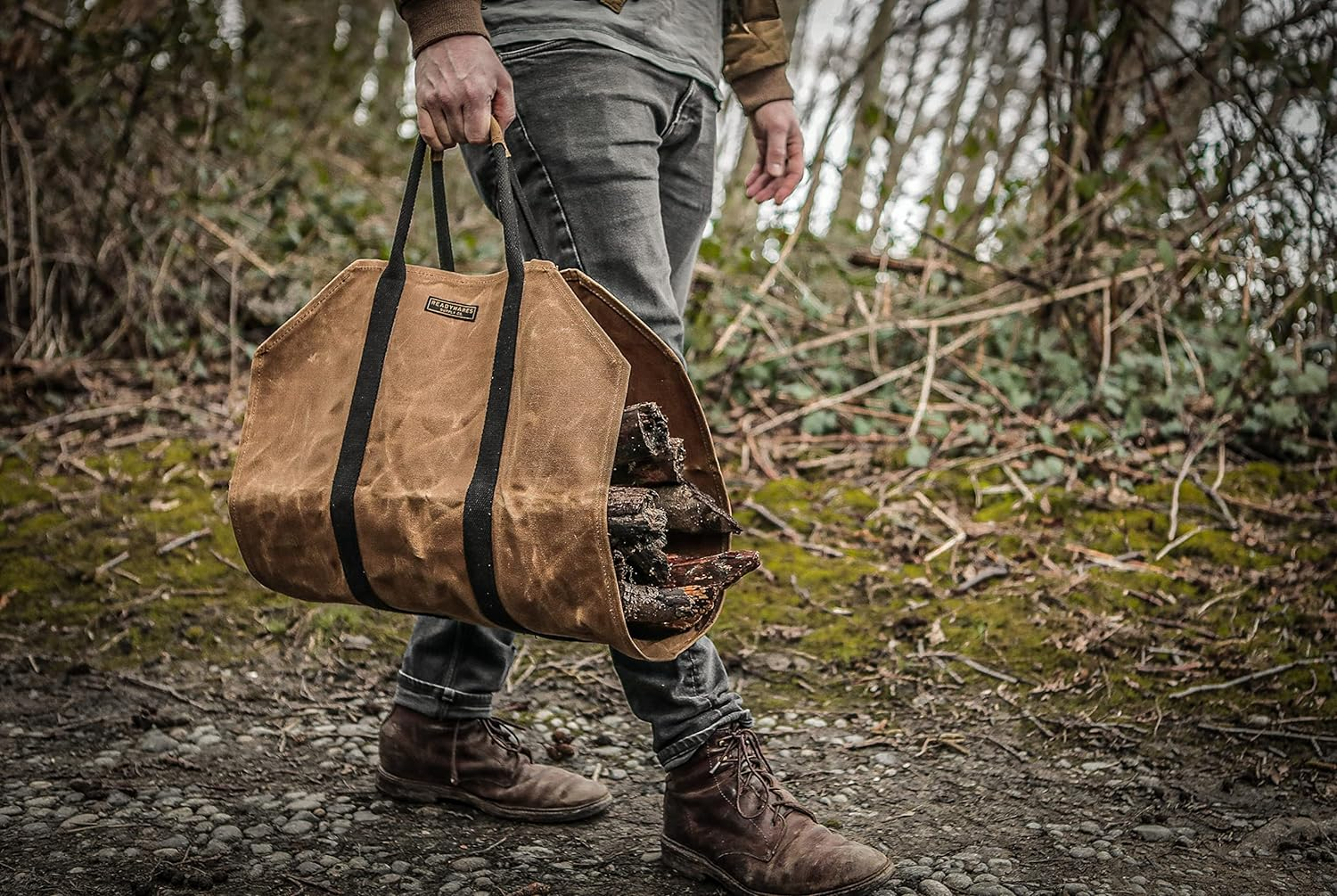 Readywares Waxed Canvas Firewood Carrier, Heavy Dity Firewood Log Carrier, Classic Durable Design image number 2