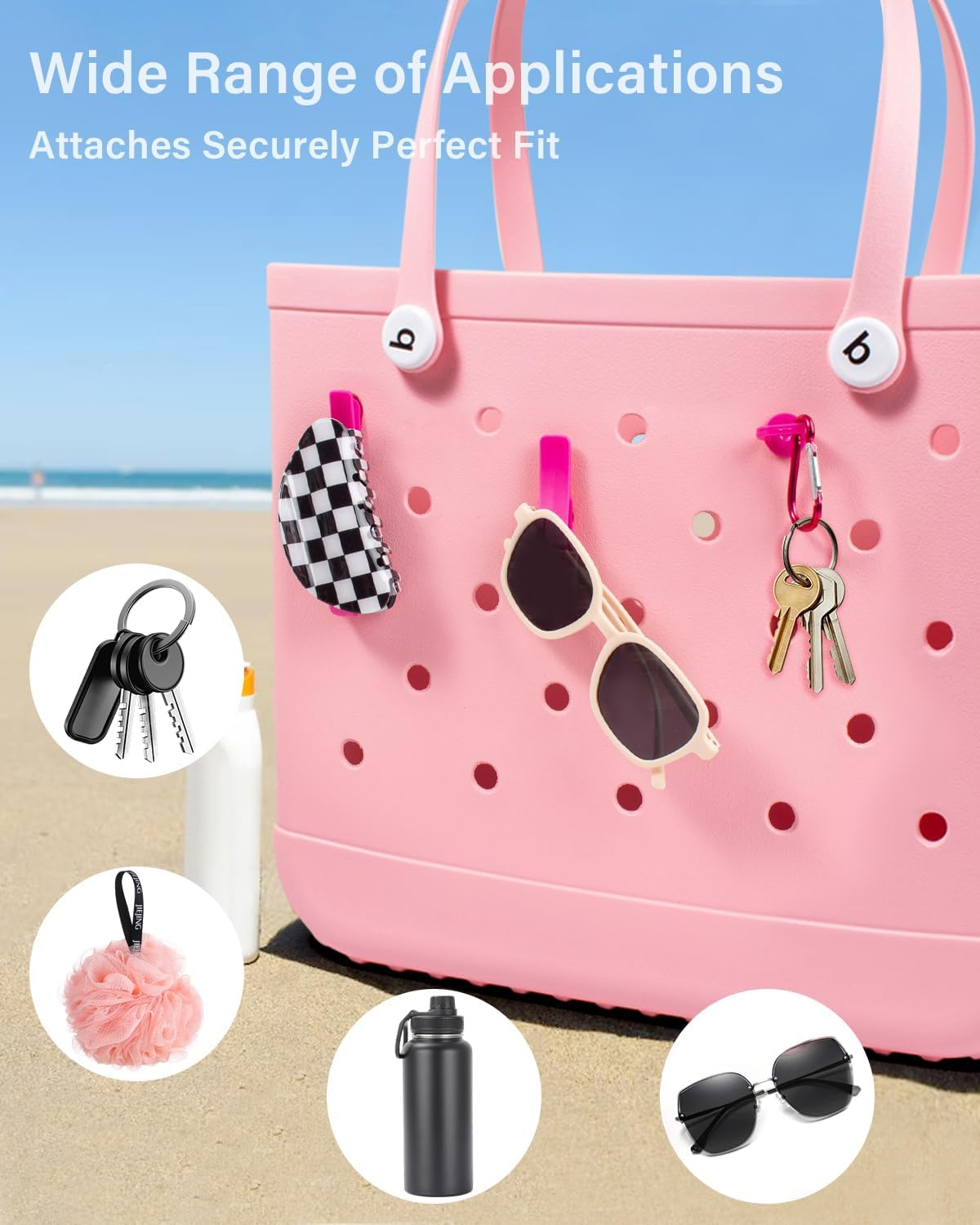 4 Packs Clear Bogg Bog Accessories Beach Tote Bag Suitable for Bogg Bag Insert Bag Cellphone Phone Holder Clear Makeup Bags Toiletry Bag Key Holder for Bogg Bag, Accessories for Bogg Bags (Hot Pink) image number 4