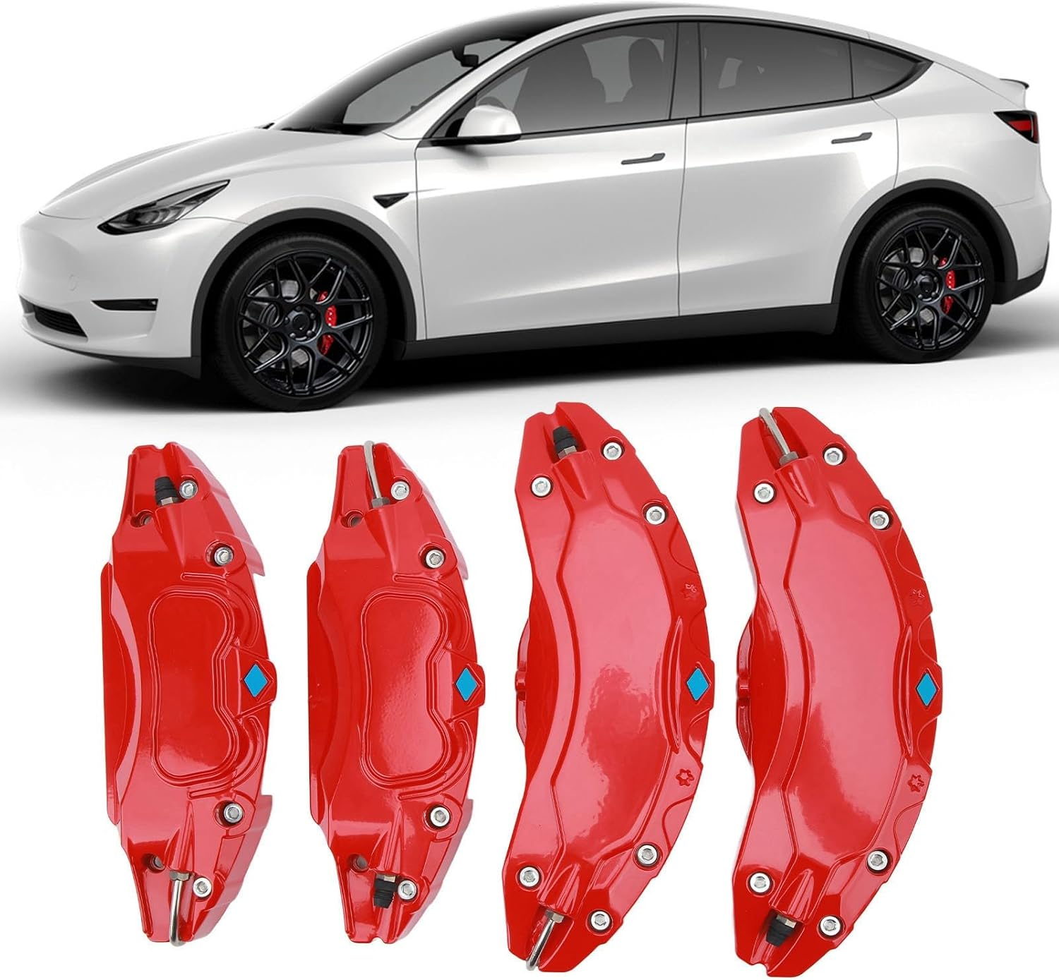 Asixxsix Caliper Covers Fit for Model Y, 4 Pcs 19In 20In Brake Caliper Cover Aluminium Alloy Wheel Hub Durable Protector Replacement for Model Y (Red) image number 3