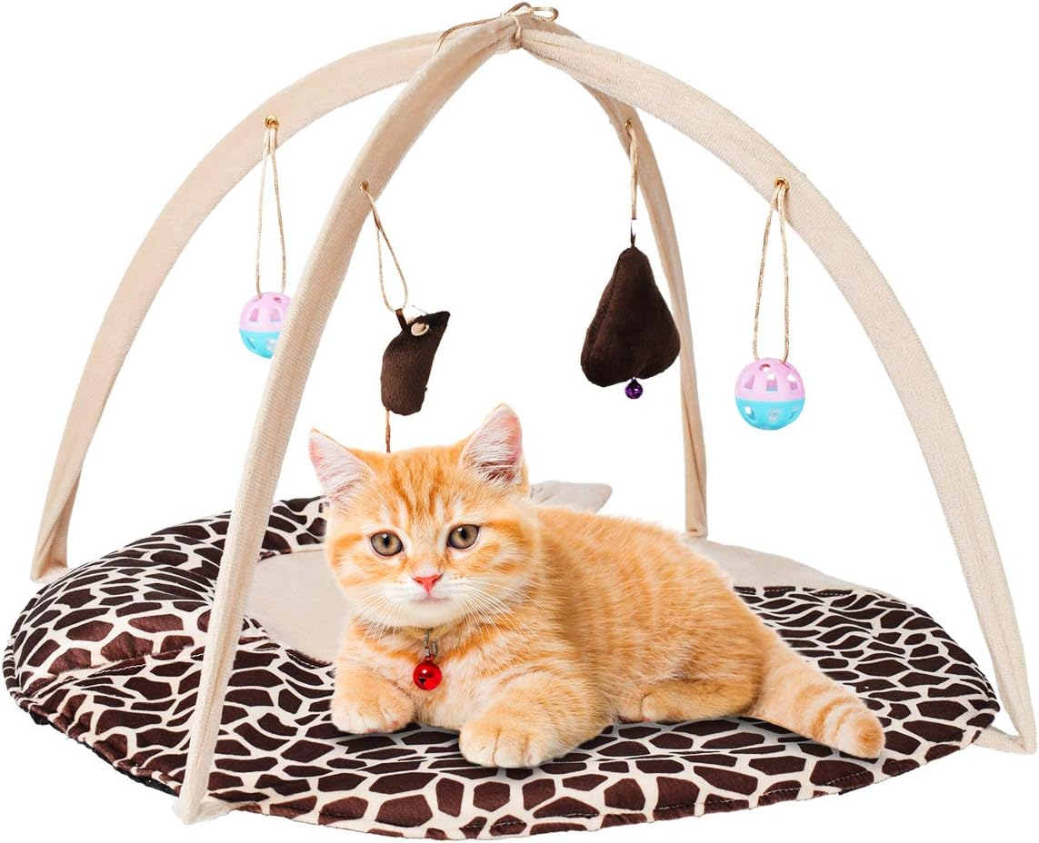Petbonus Cat Play Mat, Cat Activity Center with Interactive Hanging Toys, Bell Ball, Mice Toy for Cats, Kitten, Kitty (Giraffe) image number 2