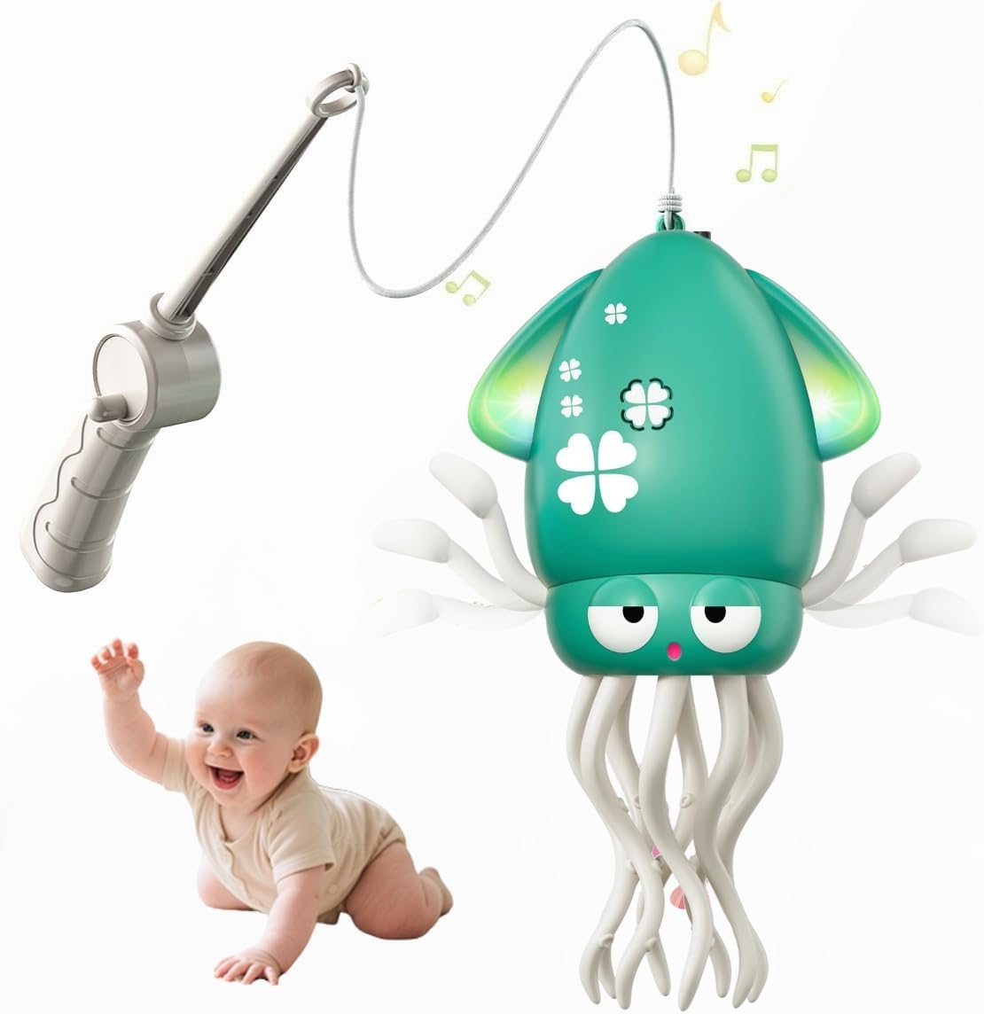 Magic Dancing Octopus Toy - Smart Obstacle-Dodging Robot with LED Light Show & Music, USB Rechargeable Tummy Time Squid Toy for Babies | Electric Crawling Octopus |Baby Toys for 3+Year Old Kids(Green)