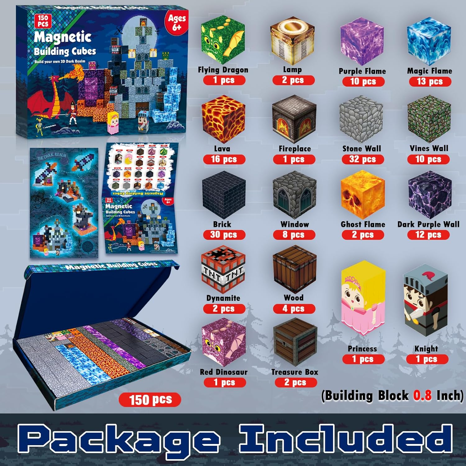 Magnetic Blocks - 150 PCS Build Magnetic Dark Castle Sword Domain World - Magnetics Construction Cube Toys - STEM Montessori Sensory Toys for Toddlers 6 7 8 9 10 Year Old Boys & Girls image number 4