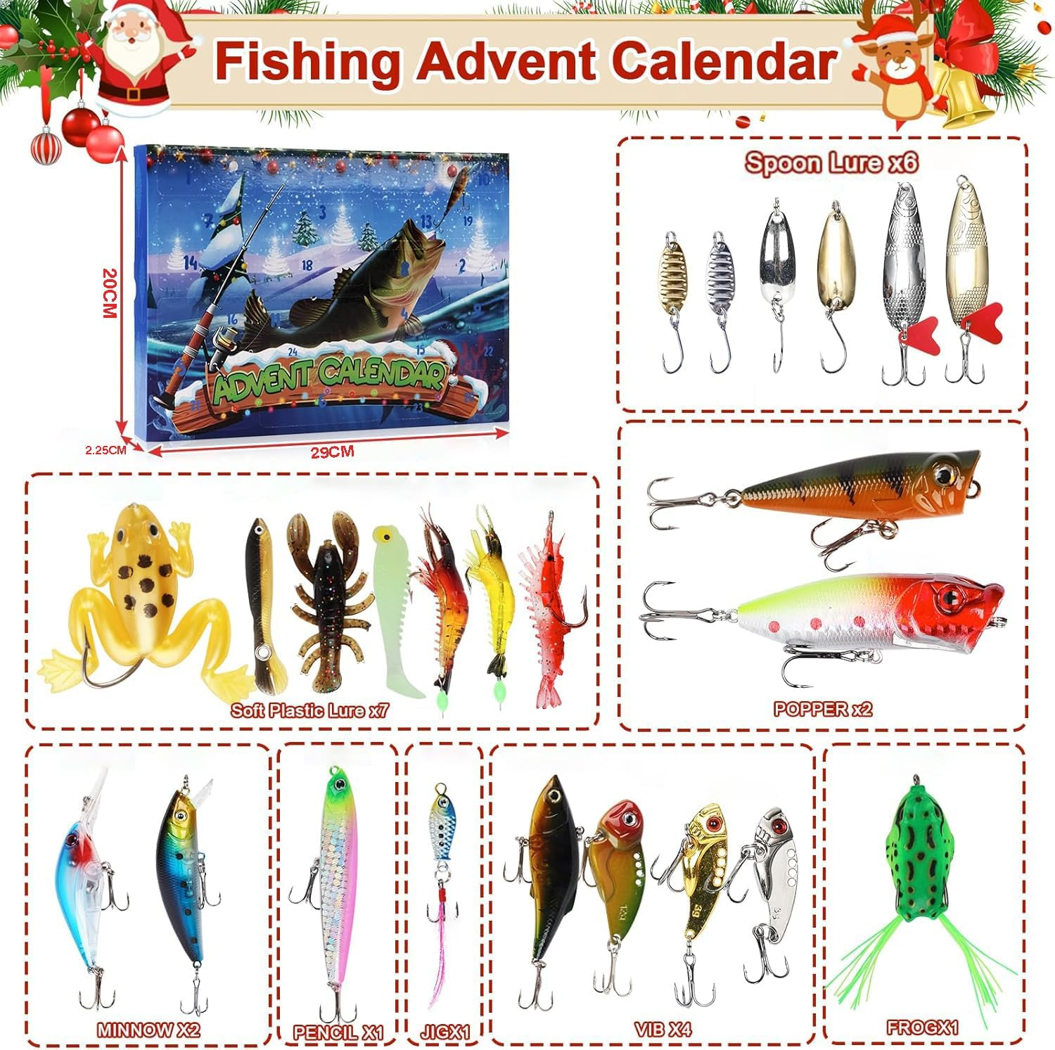 Advent Calendar 2025 Fishing Lure Set-24 Days of Christmas Countdown with Unique Tackle and Lure Set Premium Xmas Surprise Fishing Bait Gift image number 2